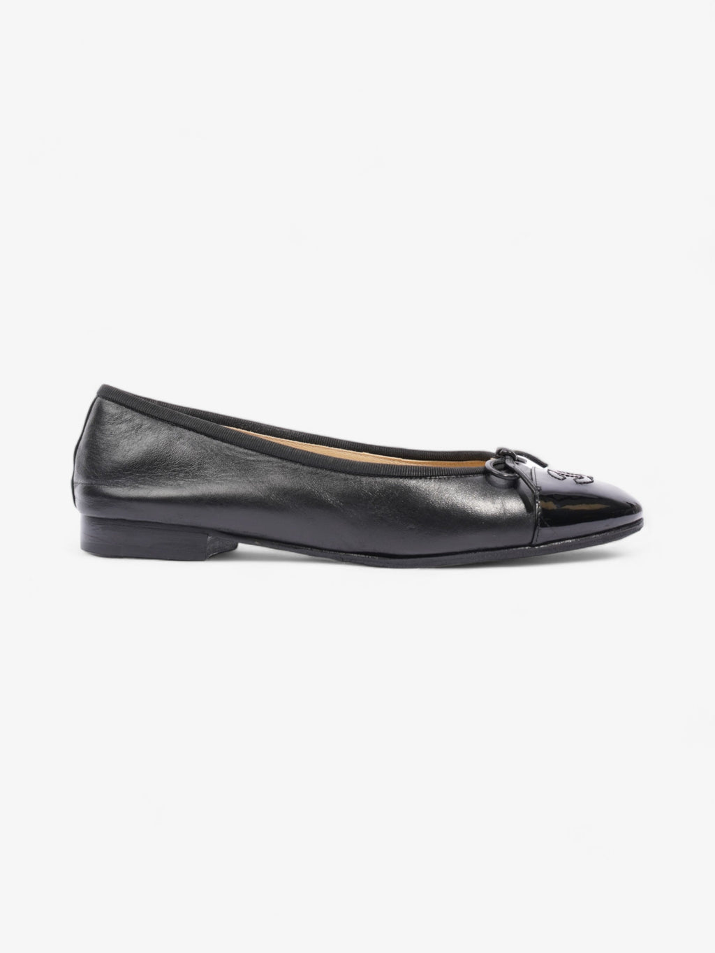 Chanel CC Ballerina Pumps Black Leather EU 37.5 UK 4.5