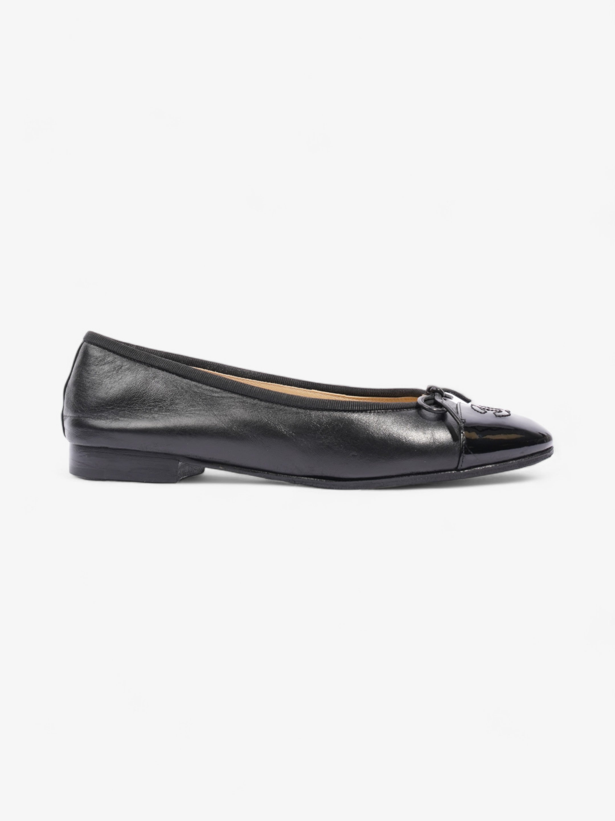 Chanel CC Ballerina Pumps Black Leather EU 37.5 UK 4.5