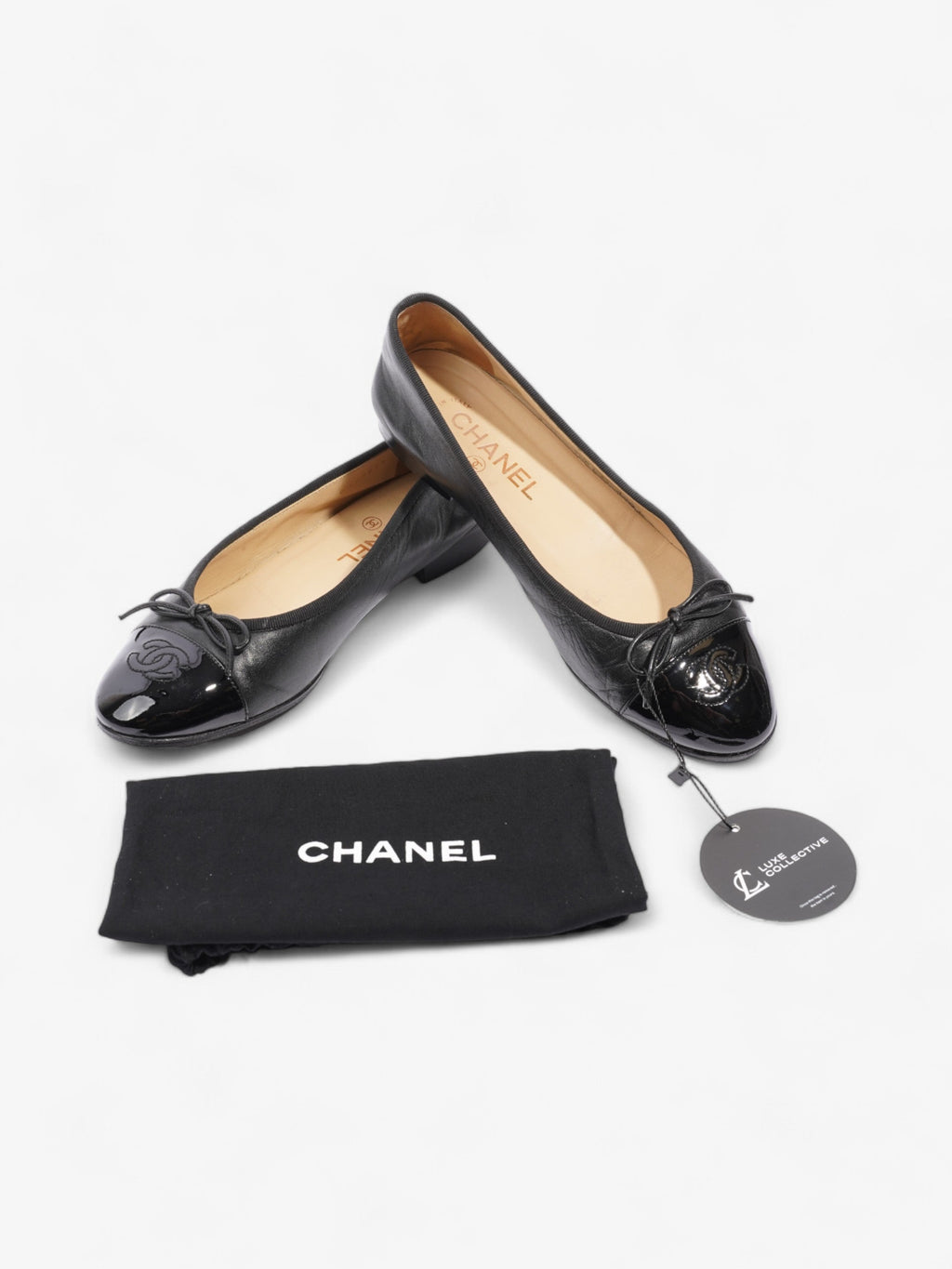 Chanel CC Ballerina Pumps Black Leather EU 37.5 UK 4.5