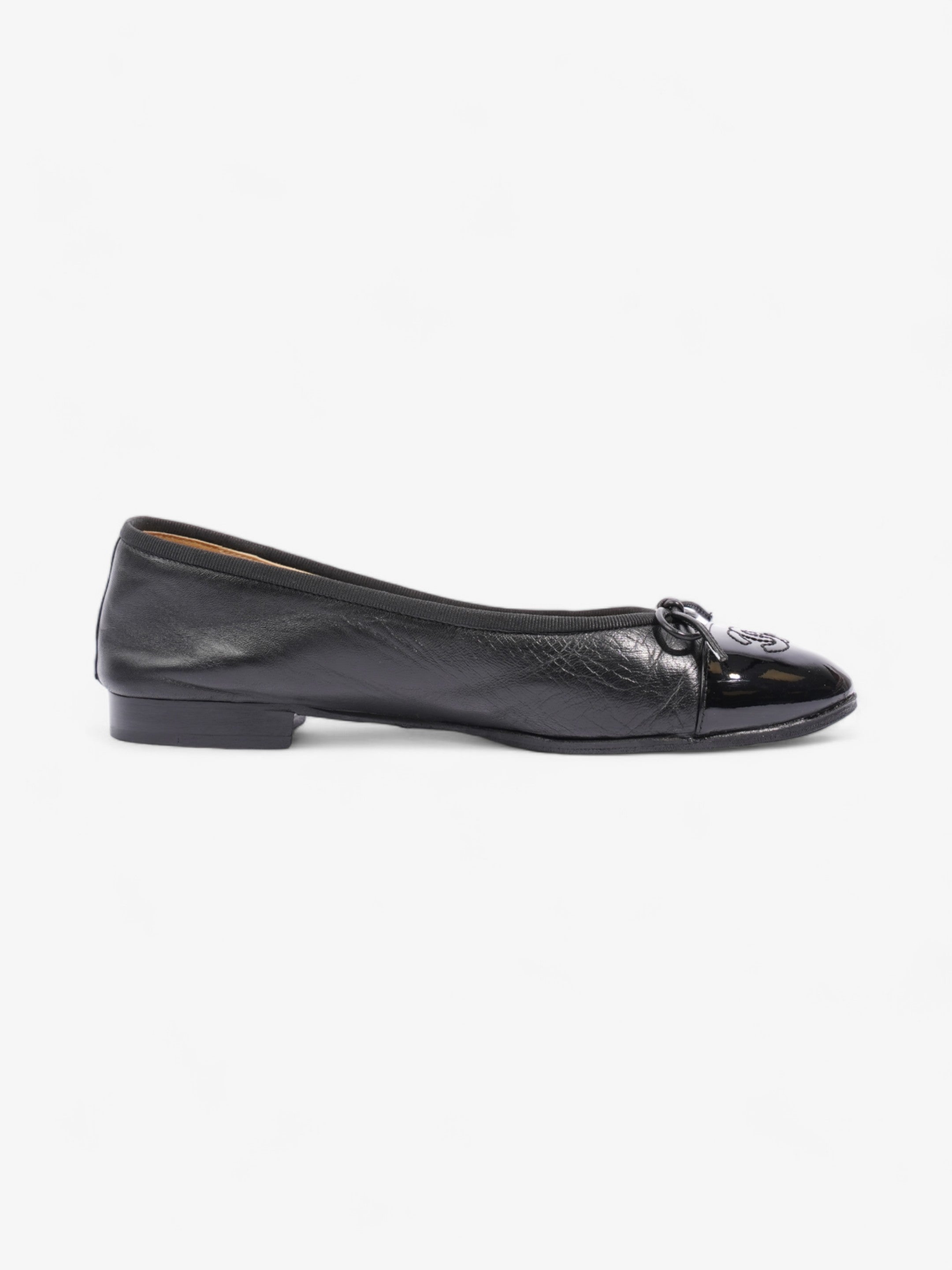 Chanel CC Ballerina Pumps Black Leather EU 37.5 UK 4.5