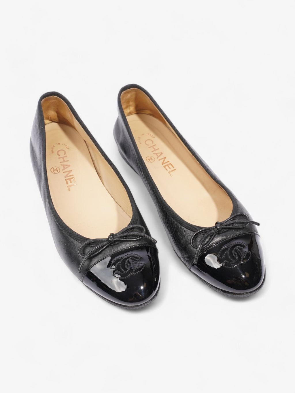 Chanel CC Ballerina Pumps Black Leather EU 37.5 UK 4.5