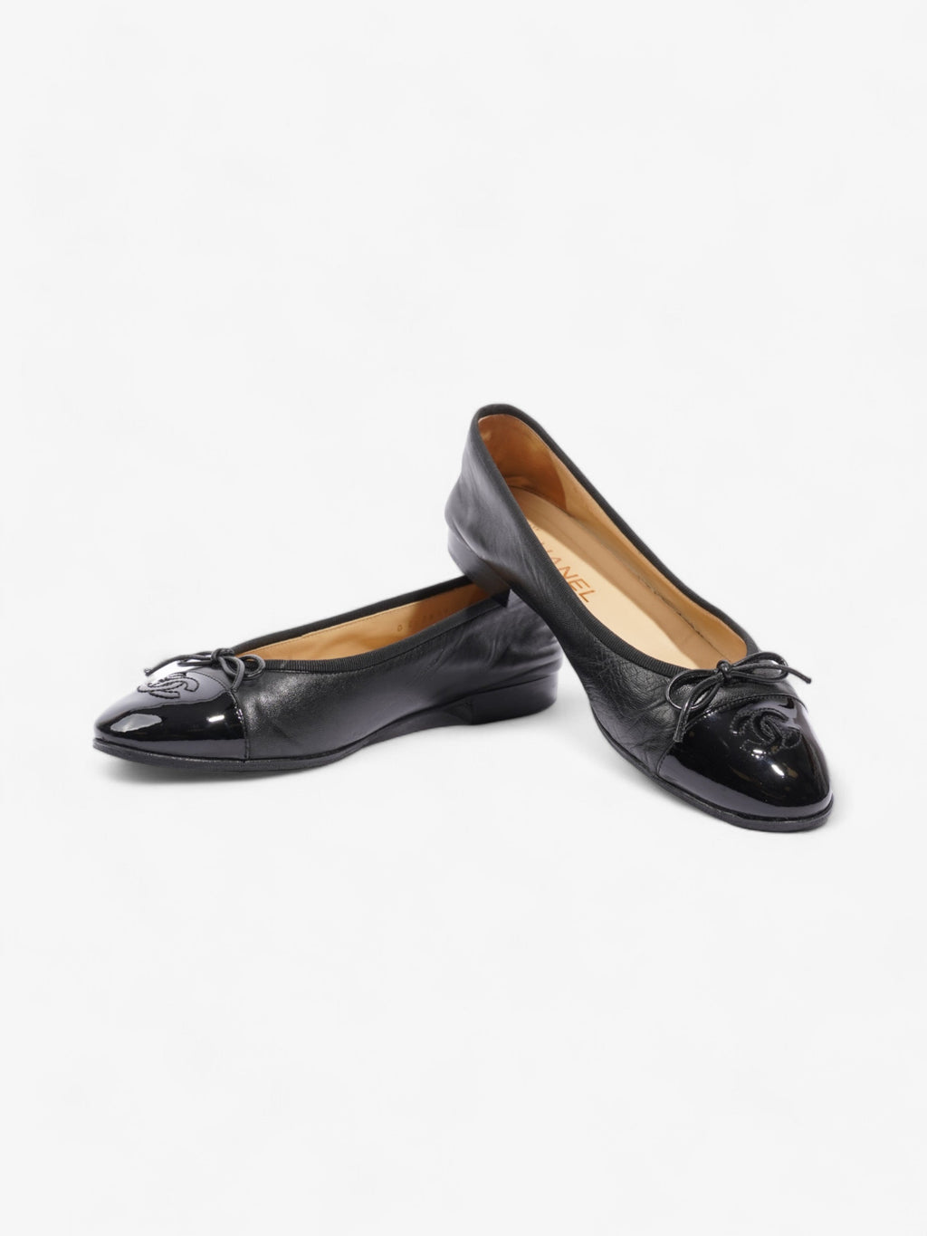 Chanel CC Ballerina Pumps Black Leather EU 37.5 UK 4.5