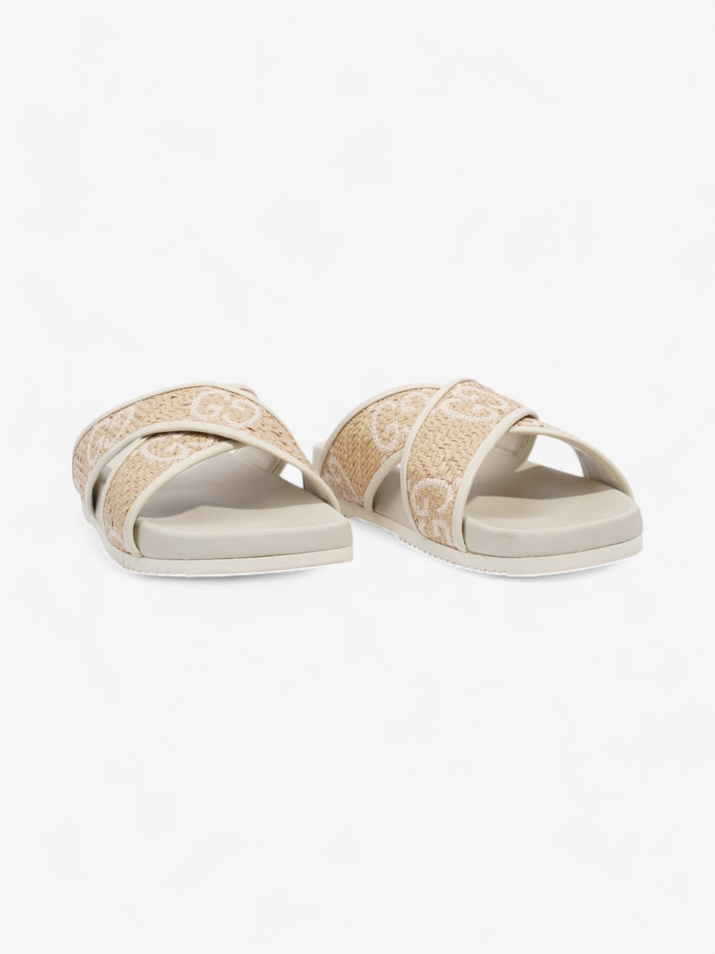 Gucci GG Crossover Sandals White / Natural / Baby Pink Raffia EU 39 UK 6