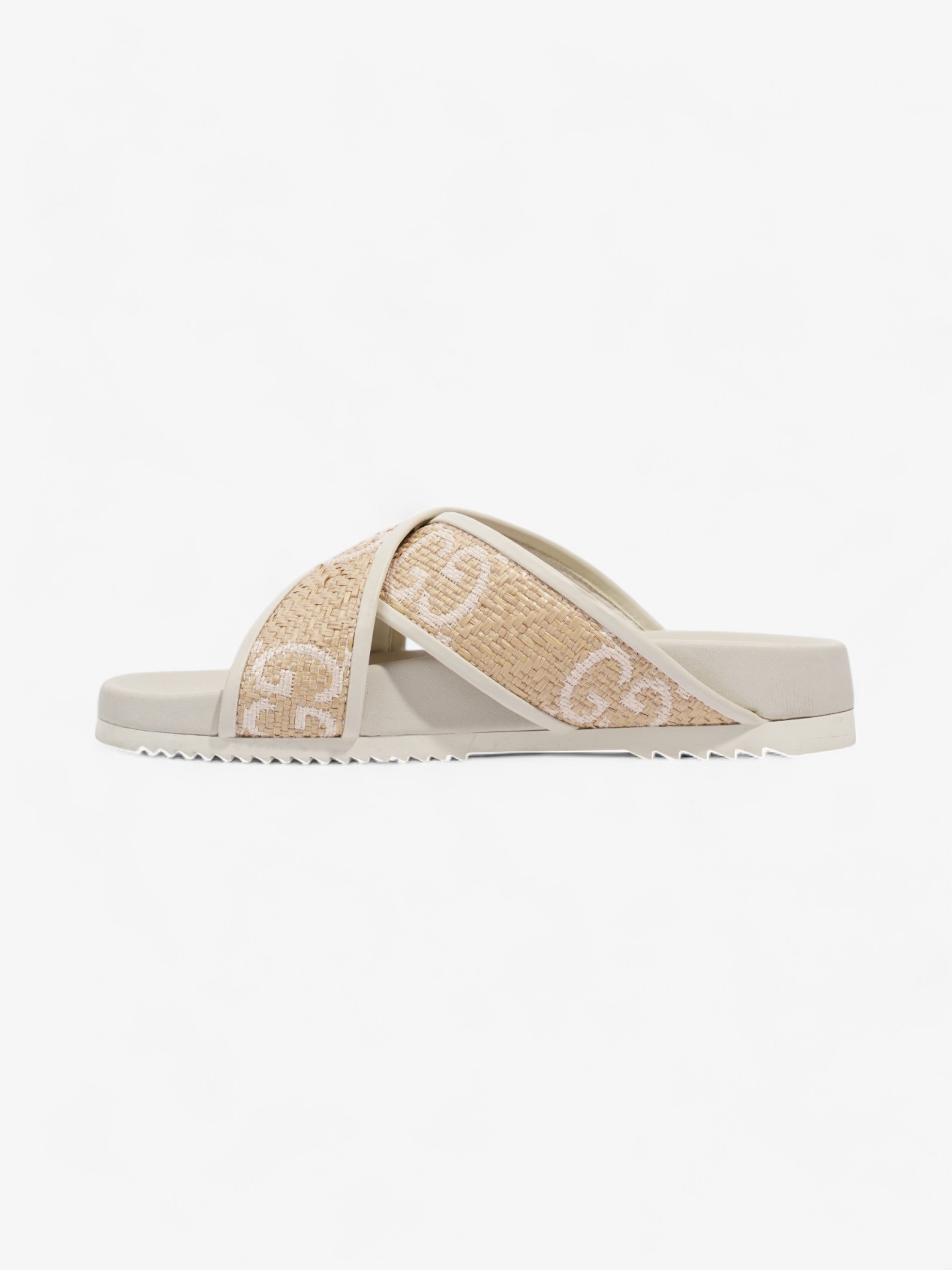 Gucci GG Crossover Sandals White / Natural / Baby Pink Raffia EU 39 UK 6