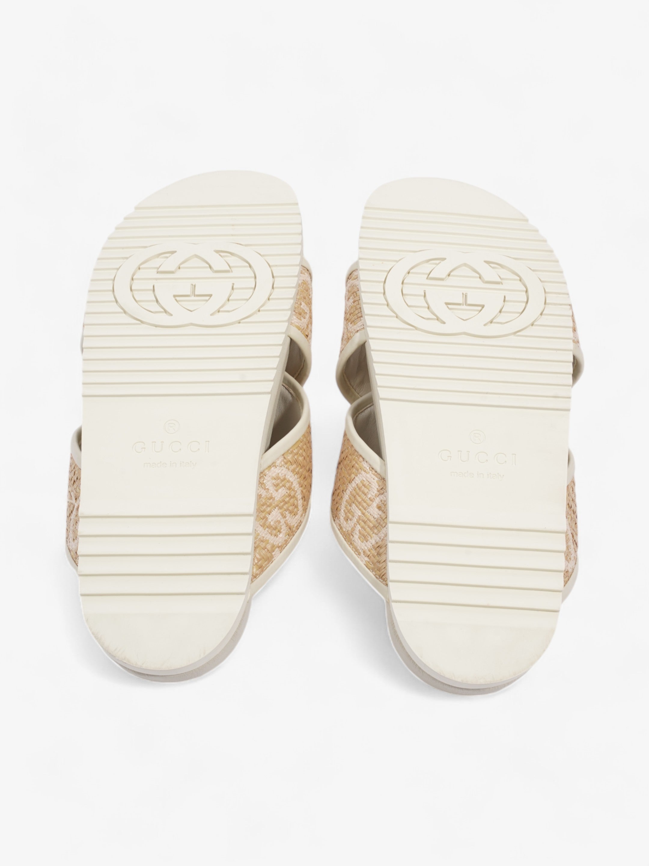 Gucci GG Crossover Sandals White / Natural / Baby Pink Raffia EU 39 UK 6