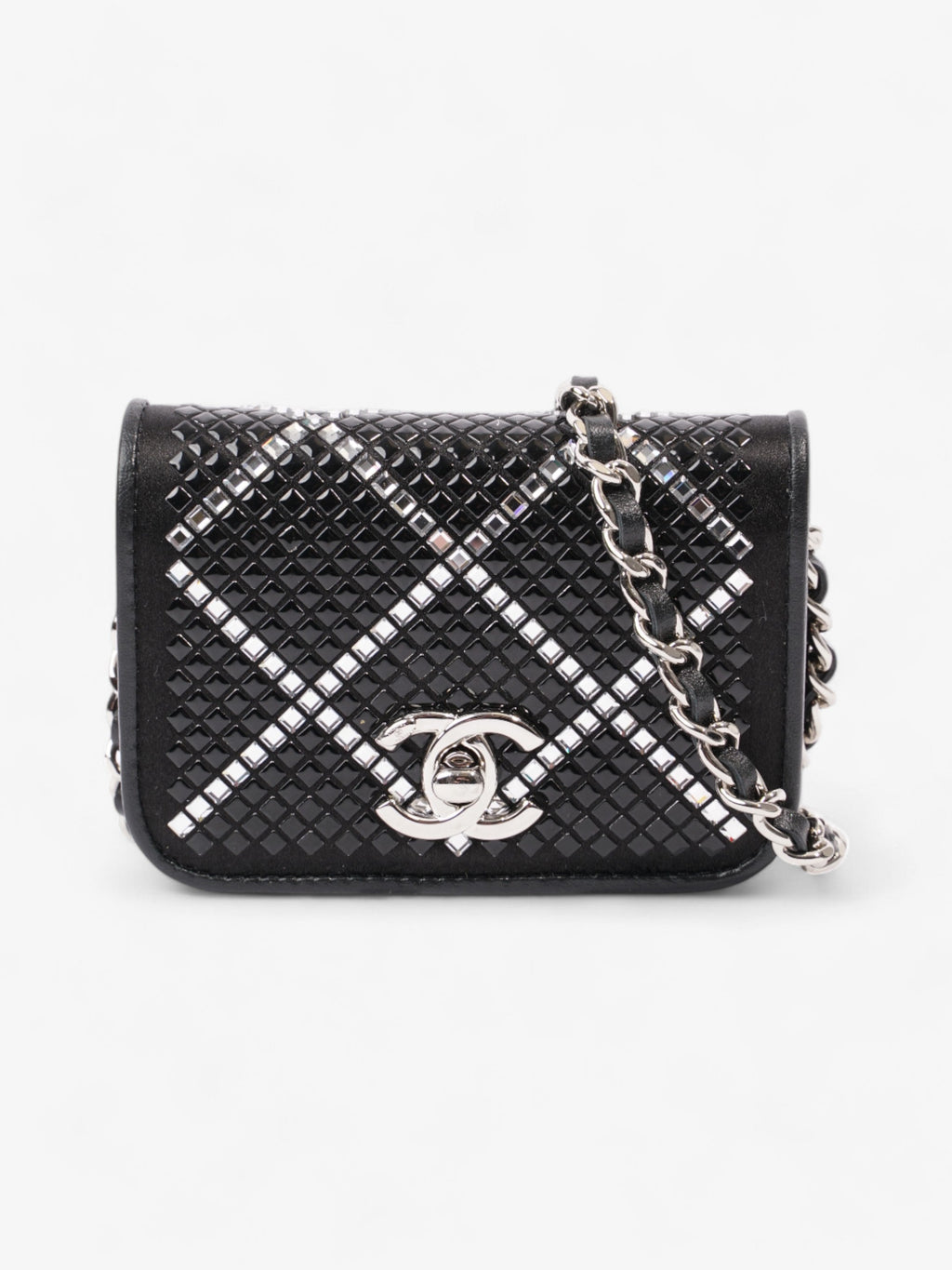 Chanel CC Flap  Holder on Chain Embellished Black / White Leather Mini
