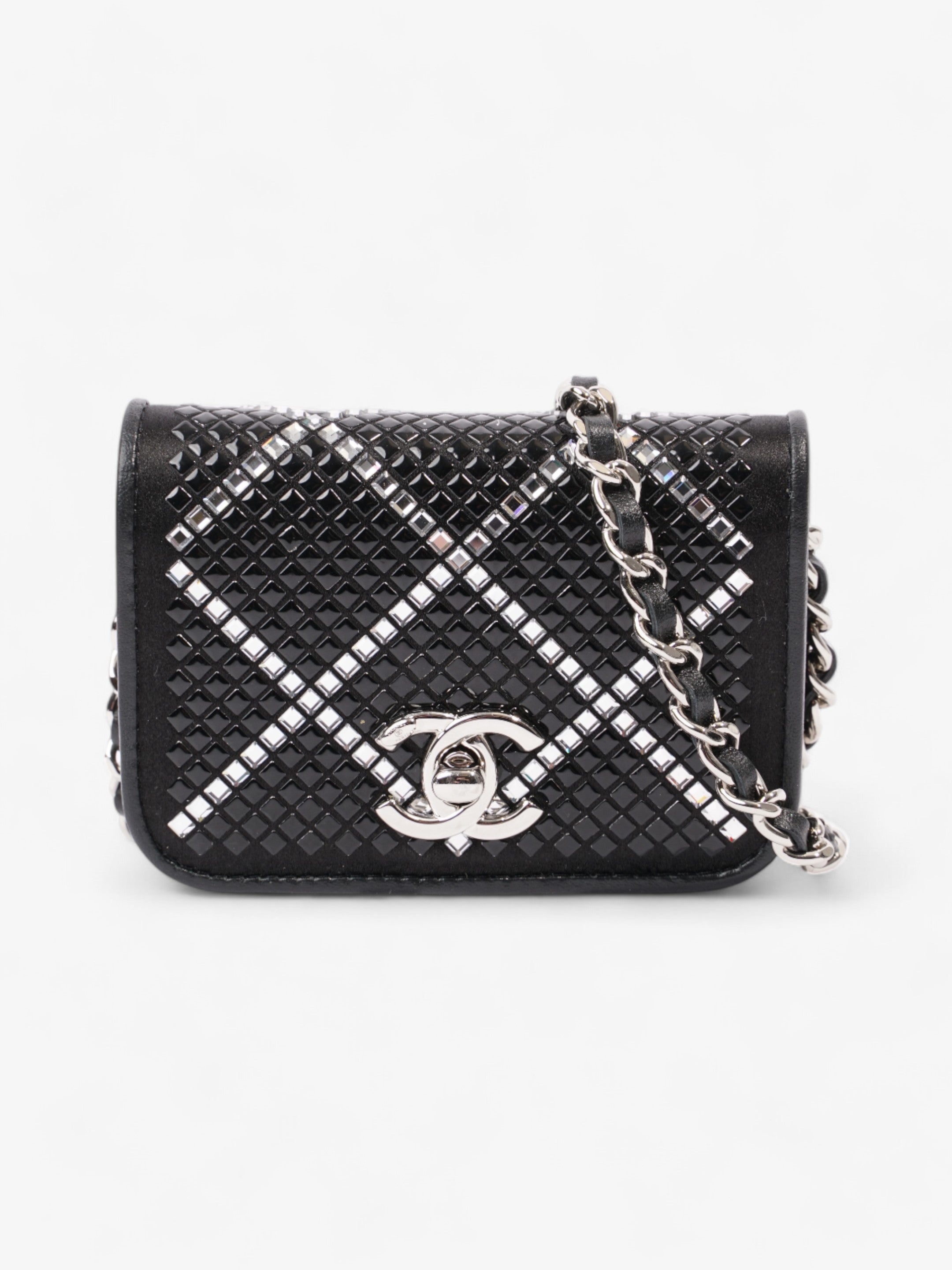 Chanel CC Flap  Holder on Chain Embellished Black / White Leather Mini