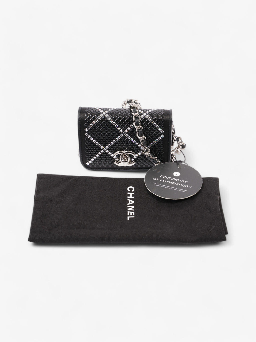 Chanel CC Flap  Holder on Chain Embellished Black / White Leather Mini