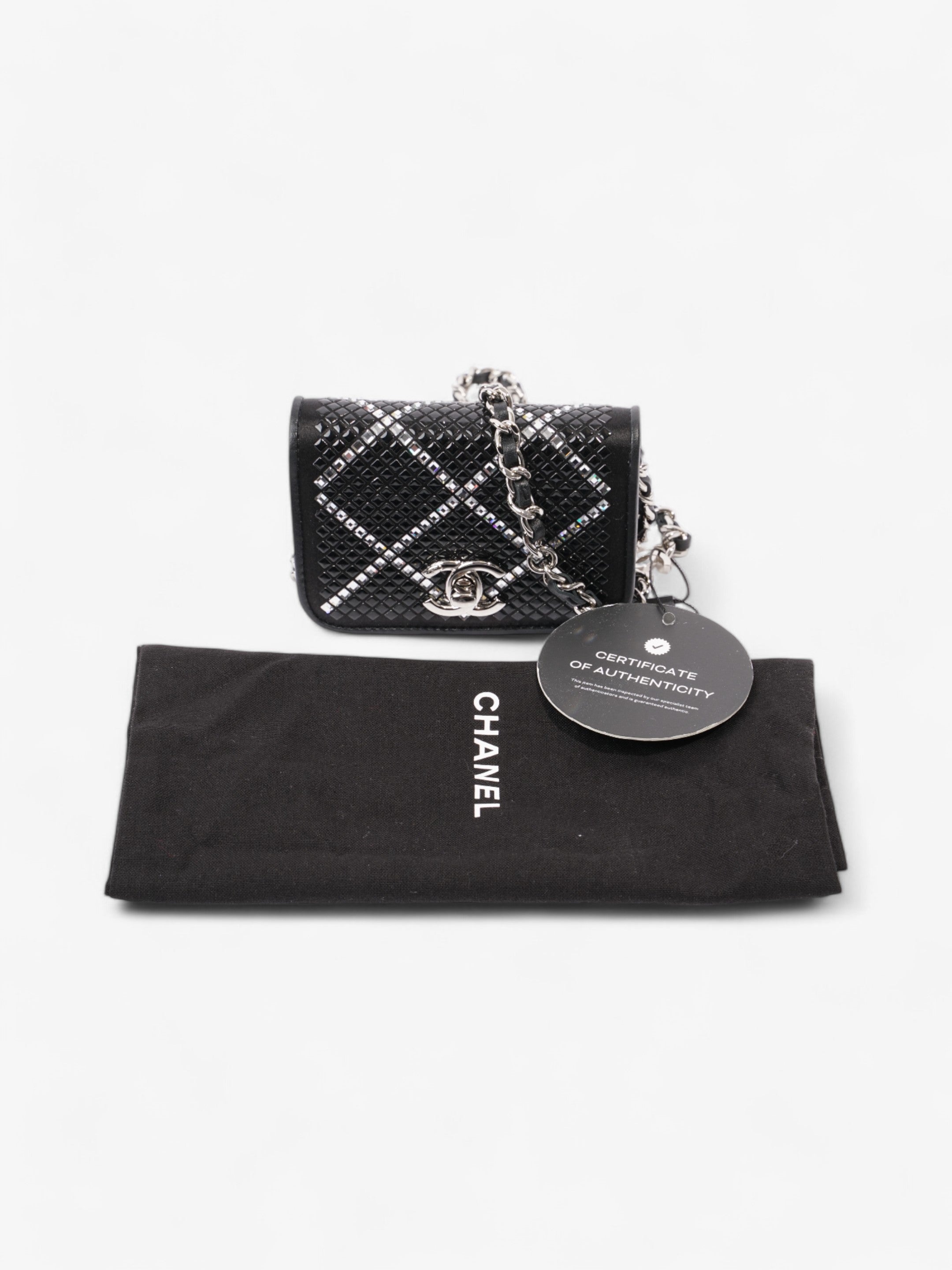 Chanel CC Flap  Holder on Chain Embellished Black / White Leather Mini