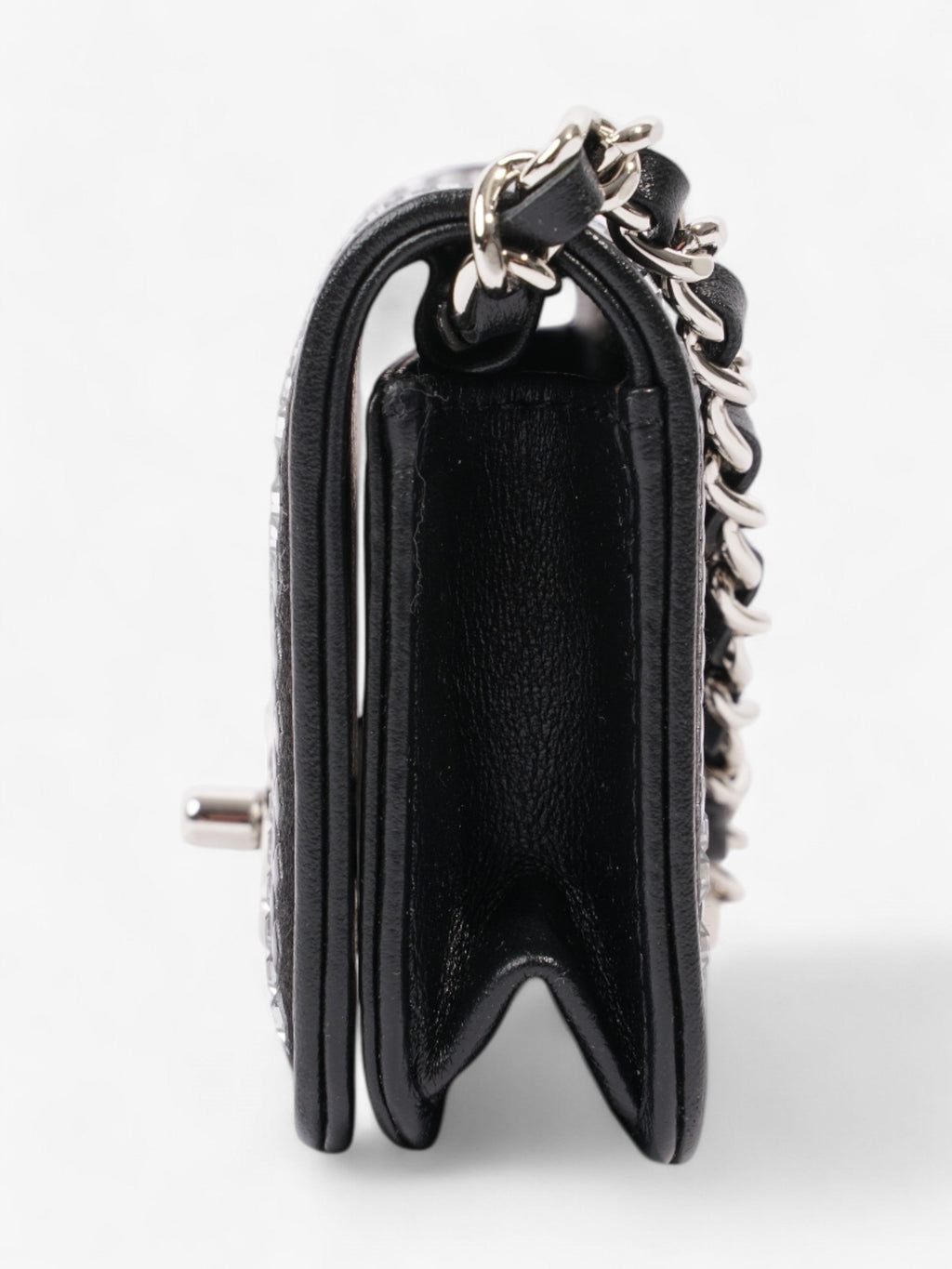 Chanel CC Flap  Holder on Chain Embellished Black / White Leather Mini