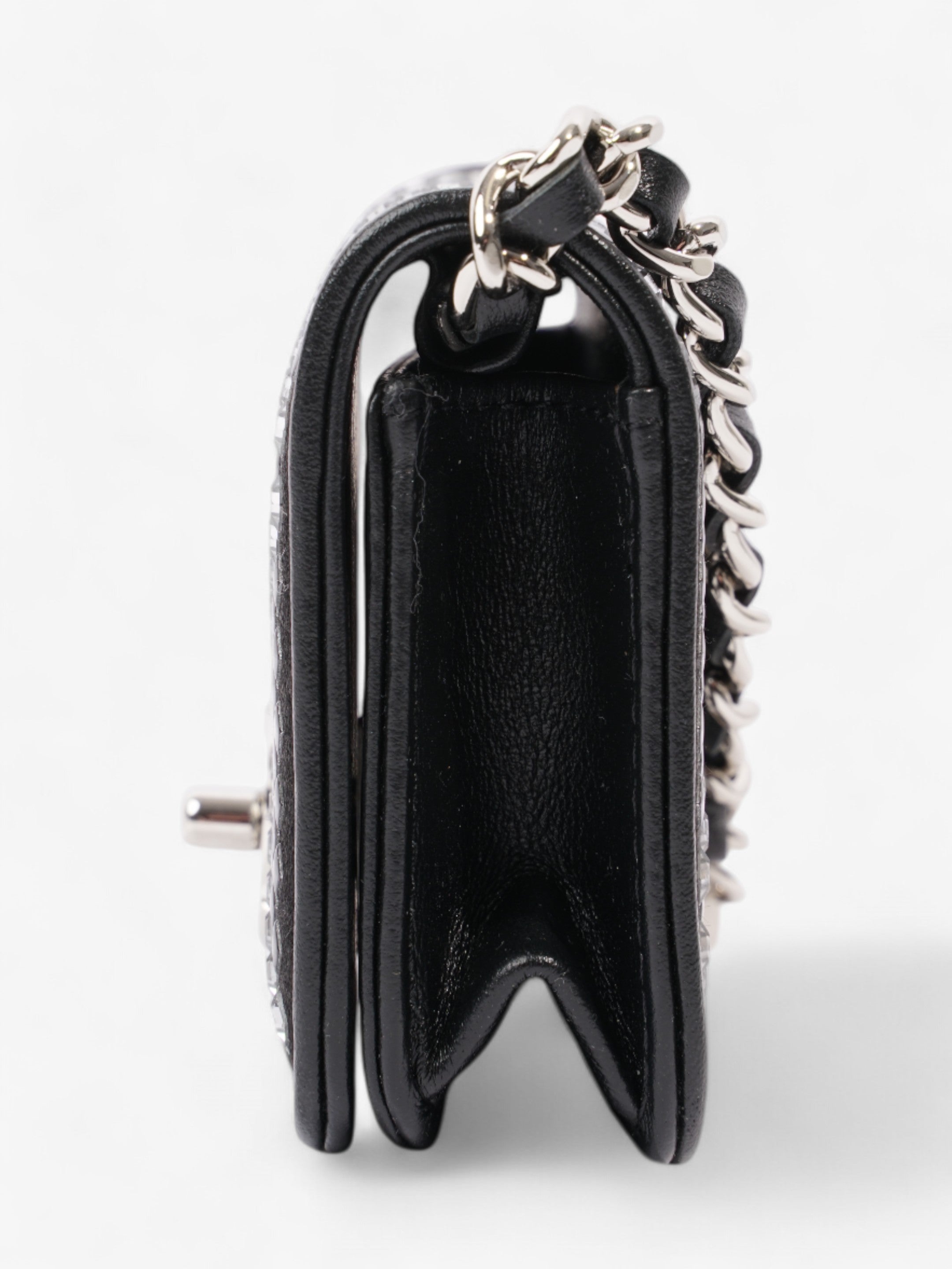 Chanel CC Flap  Holder on Chain Embellished Black / White Leather Mini