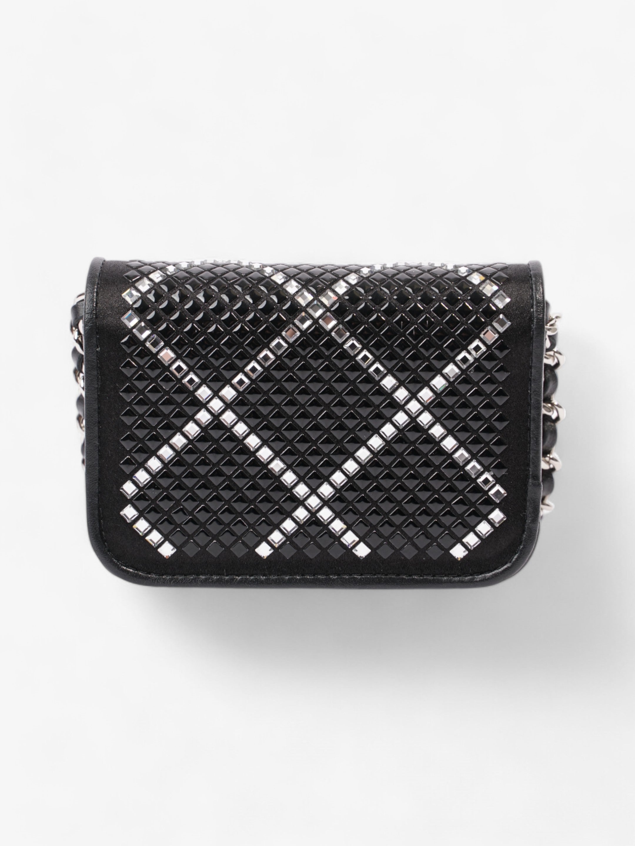 Chanel CC Flap  Holder on Chain Embellished Black / White Leather Mini