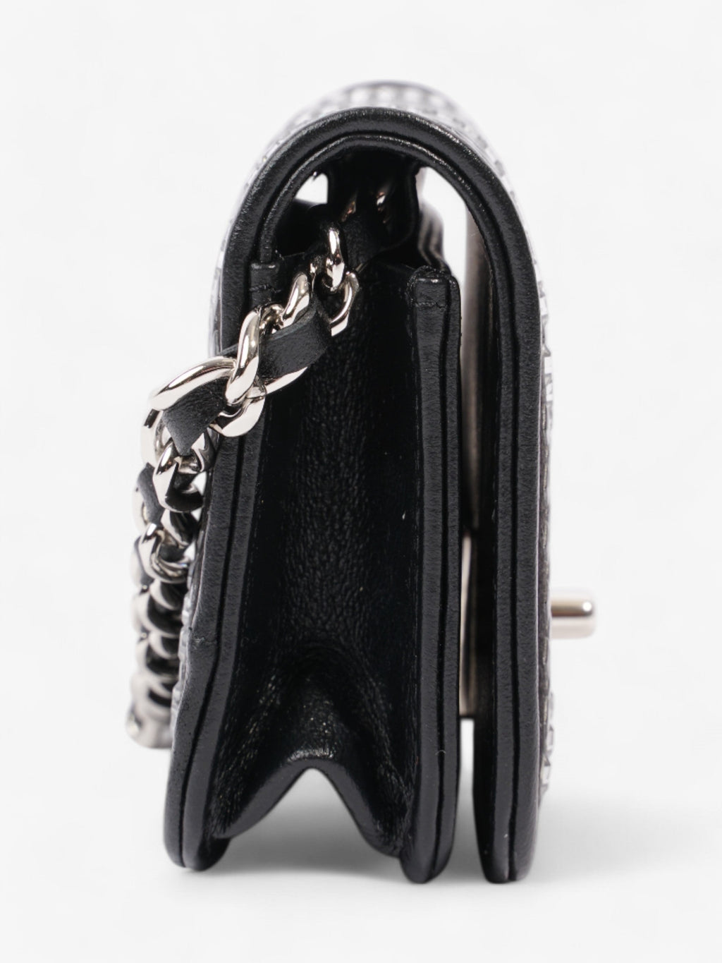 Chanel CC Flap  Holder on Chain Embellished Black / White Leather Mini