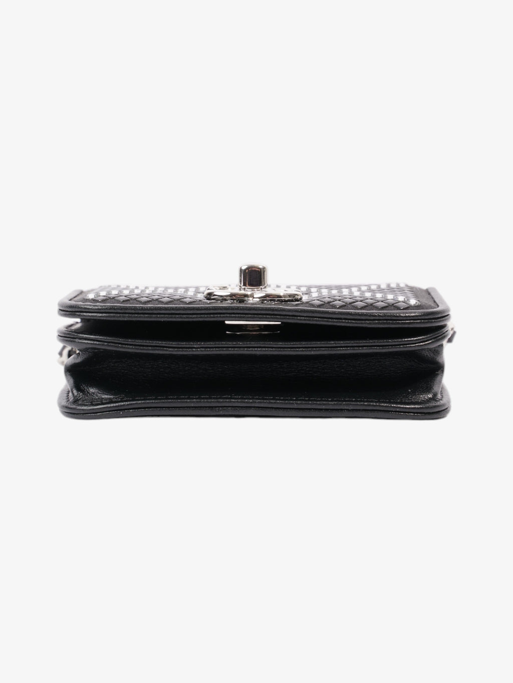 Chanel CC Flap  Holder on Chain Embellished Black / White Leather Mini