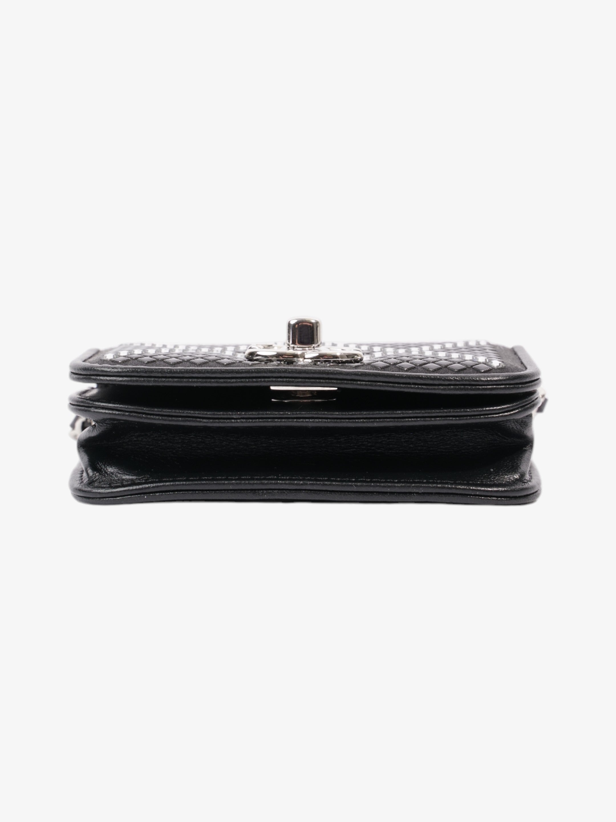 Chanel CC Flap  Holder on Chain Embellished Black / White Leather Mini