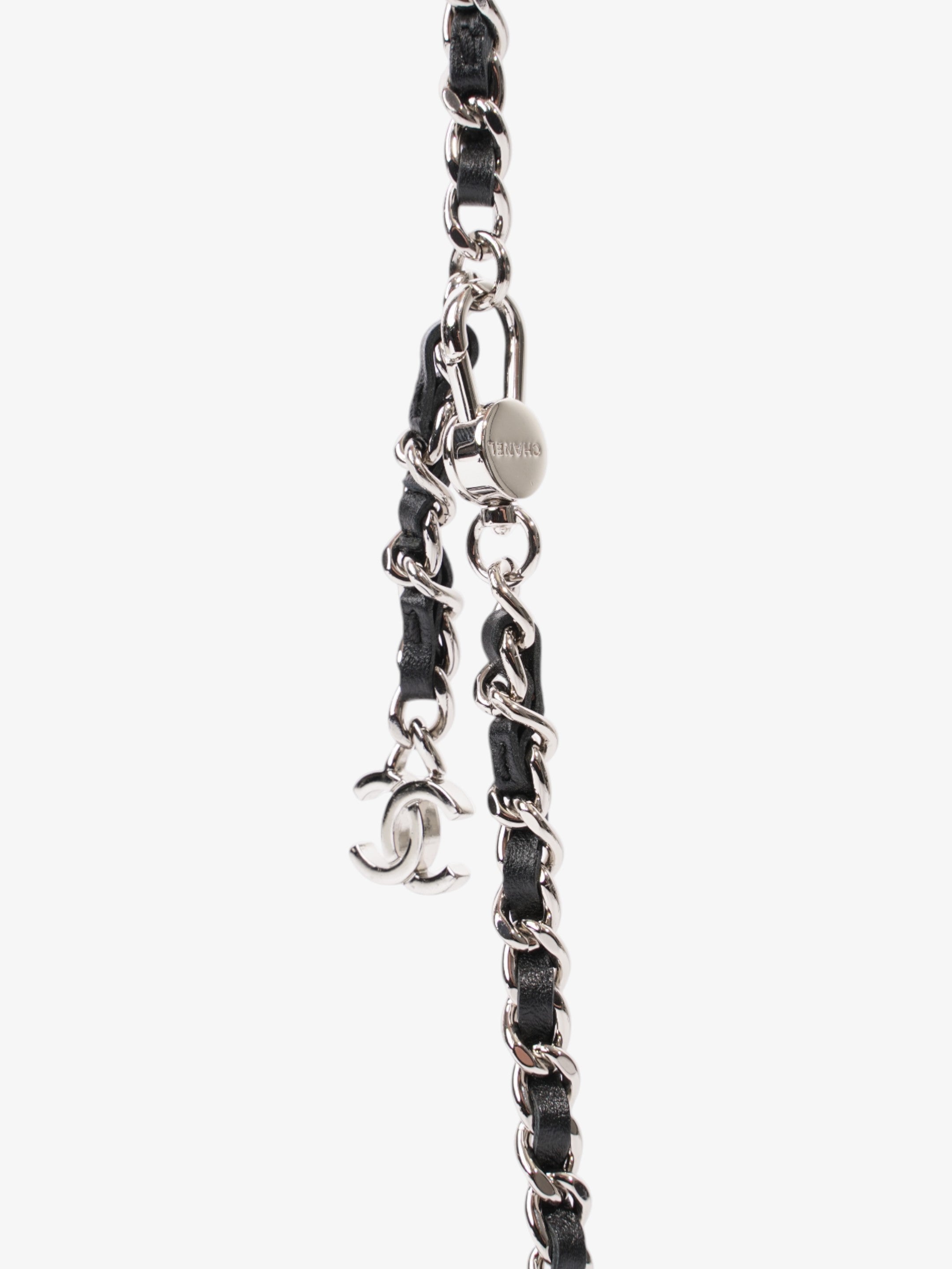 Chanel CC Flap  Holder on Chain Embellished Black / White Leather Mini