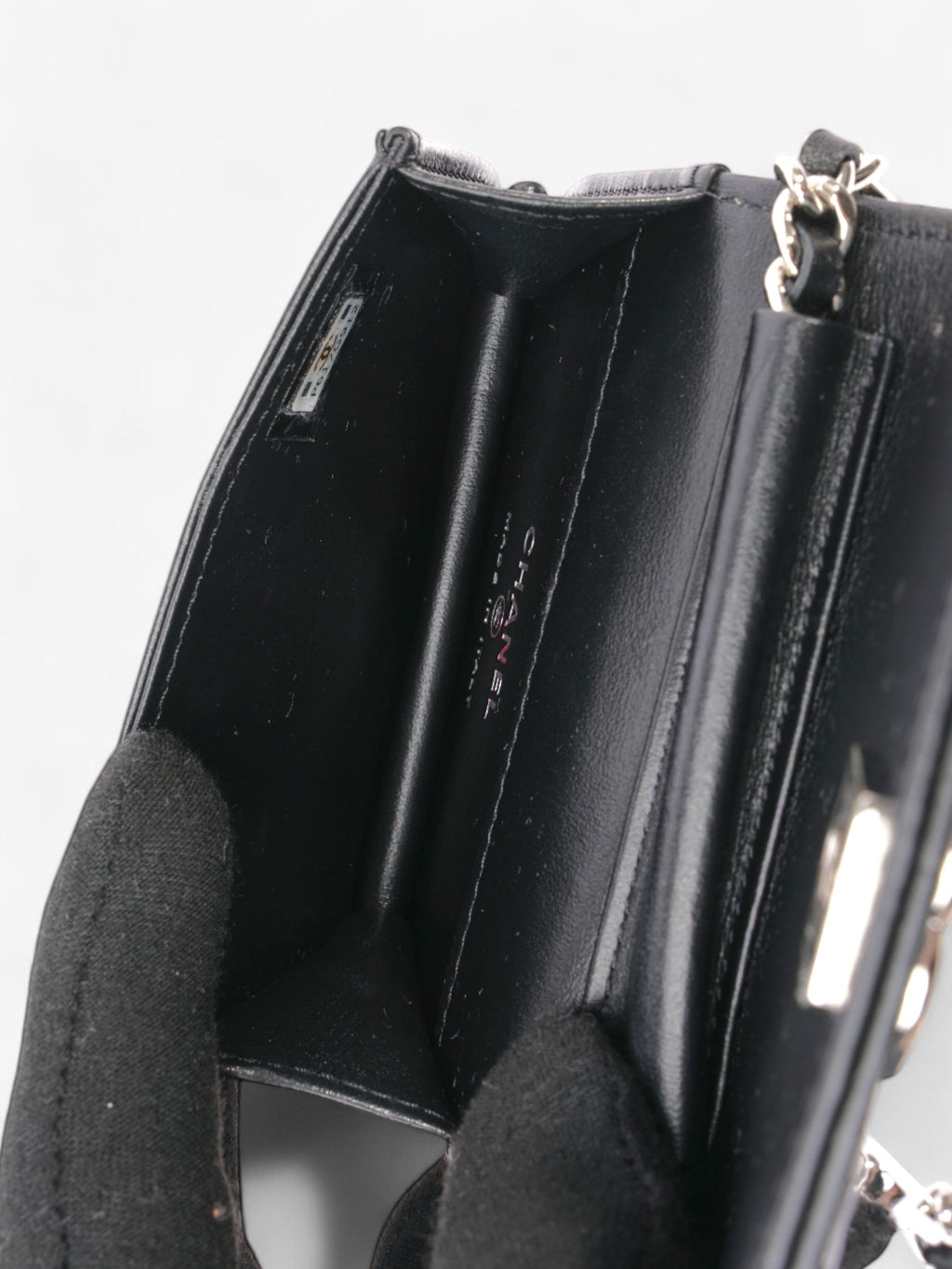 Chanel CC Flap  Holder on Chain Embellished Black / White Leather Mini
