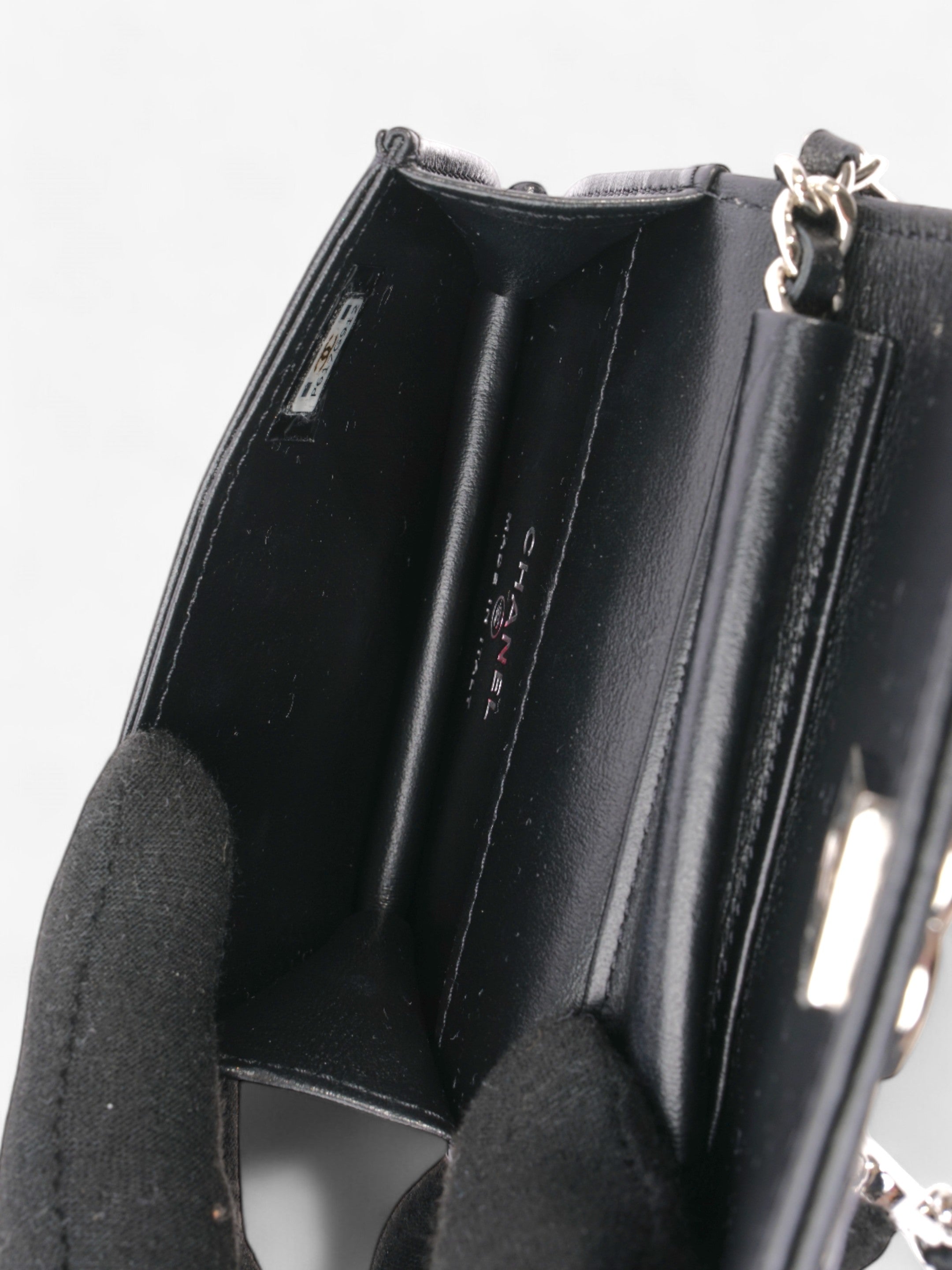 Chanel CC Flap  Holder on Chain Embellished Black / White Leather Mini