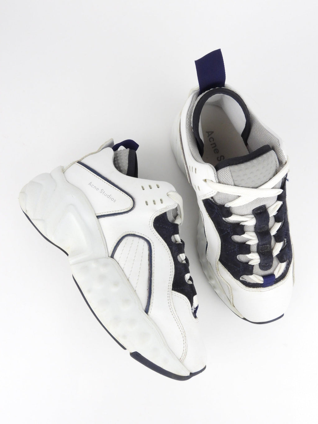 Acne Studios White and Black Leather Chunky Manhattan Sneakers