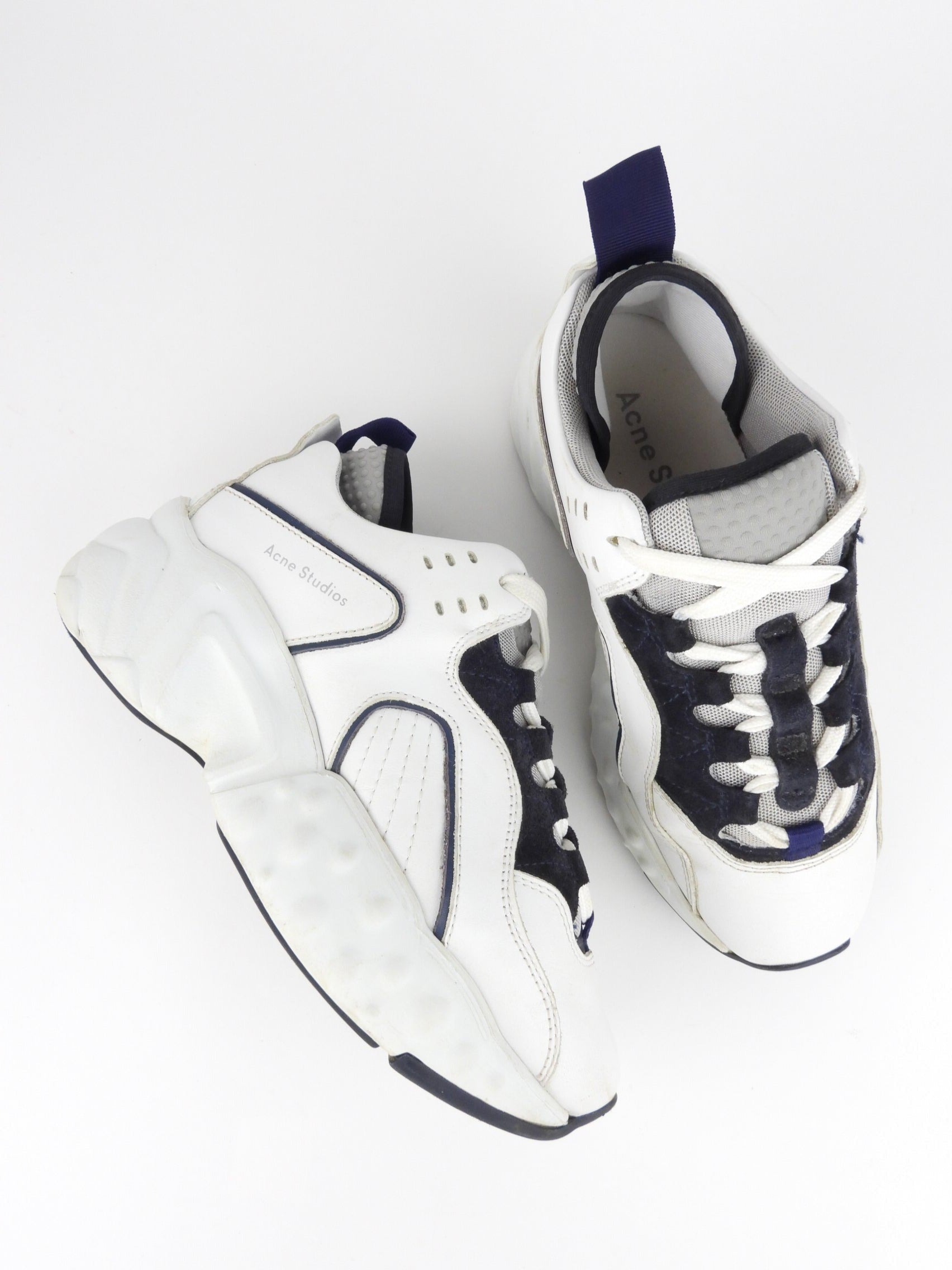 Acne Studios White and Black Leather Chunky Manhattan Sneakers