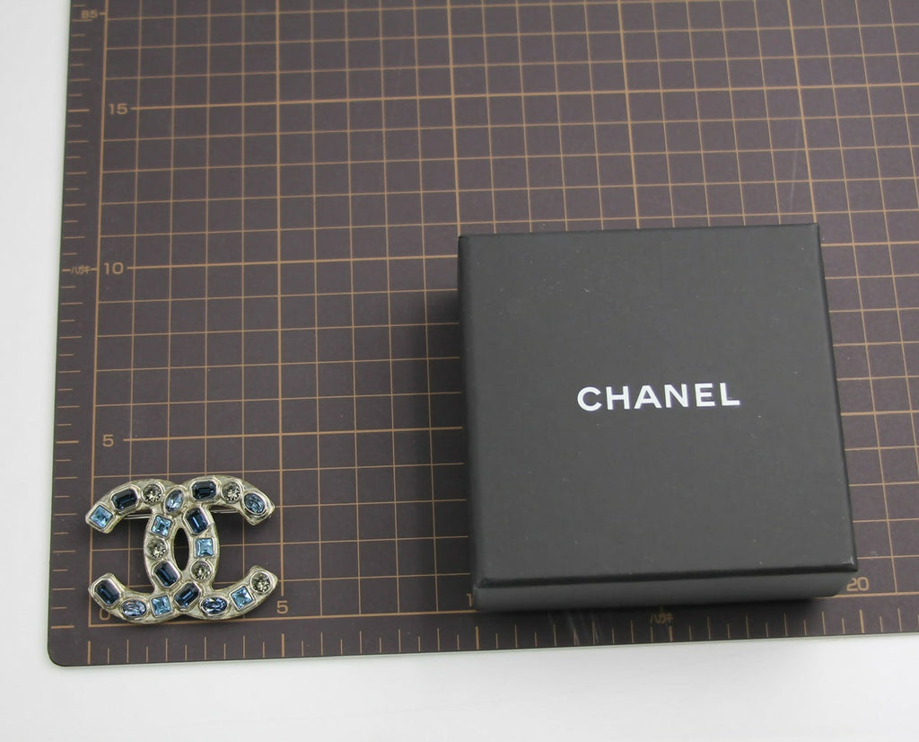 Chanel B19C Rhinestone Light Blue Deep Blue Gray Brooch