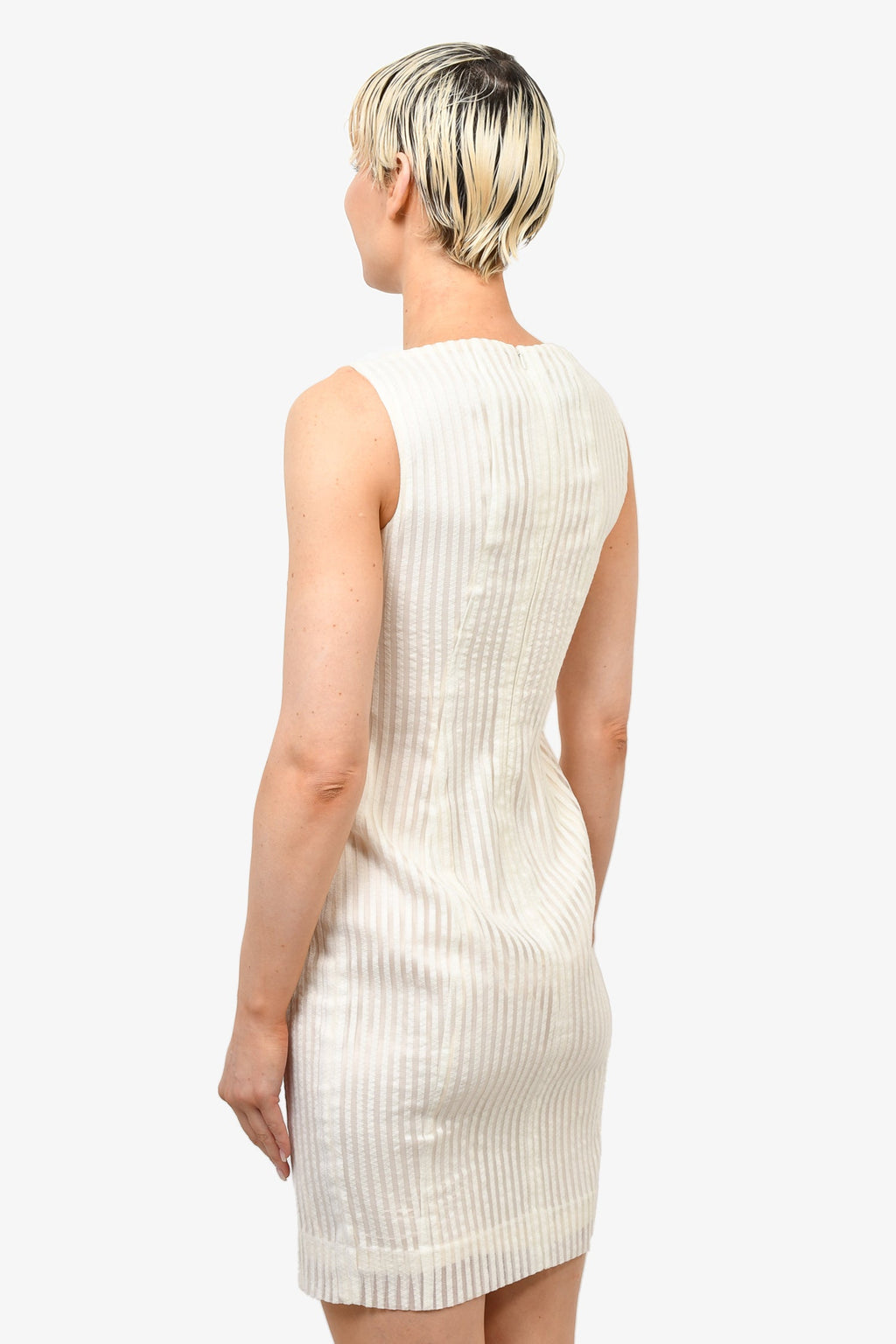 Akris Cream Vertical Striped Sleeveless Dress Est. Size 6