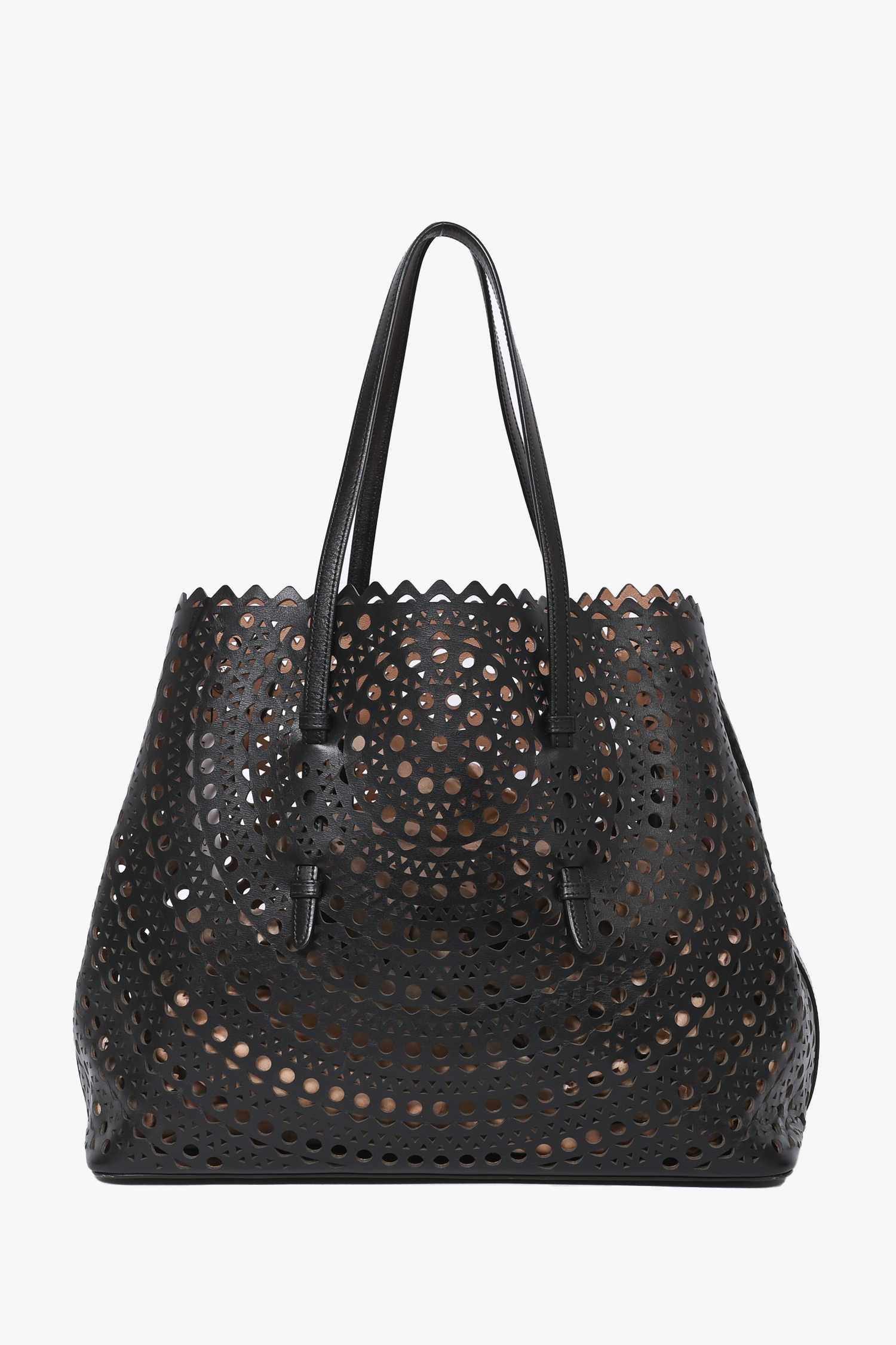 Alaïa Paris Black Leather Laser Cut Tote with Pouch