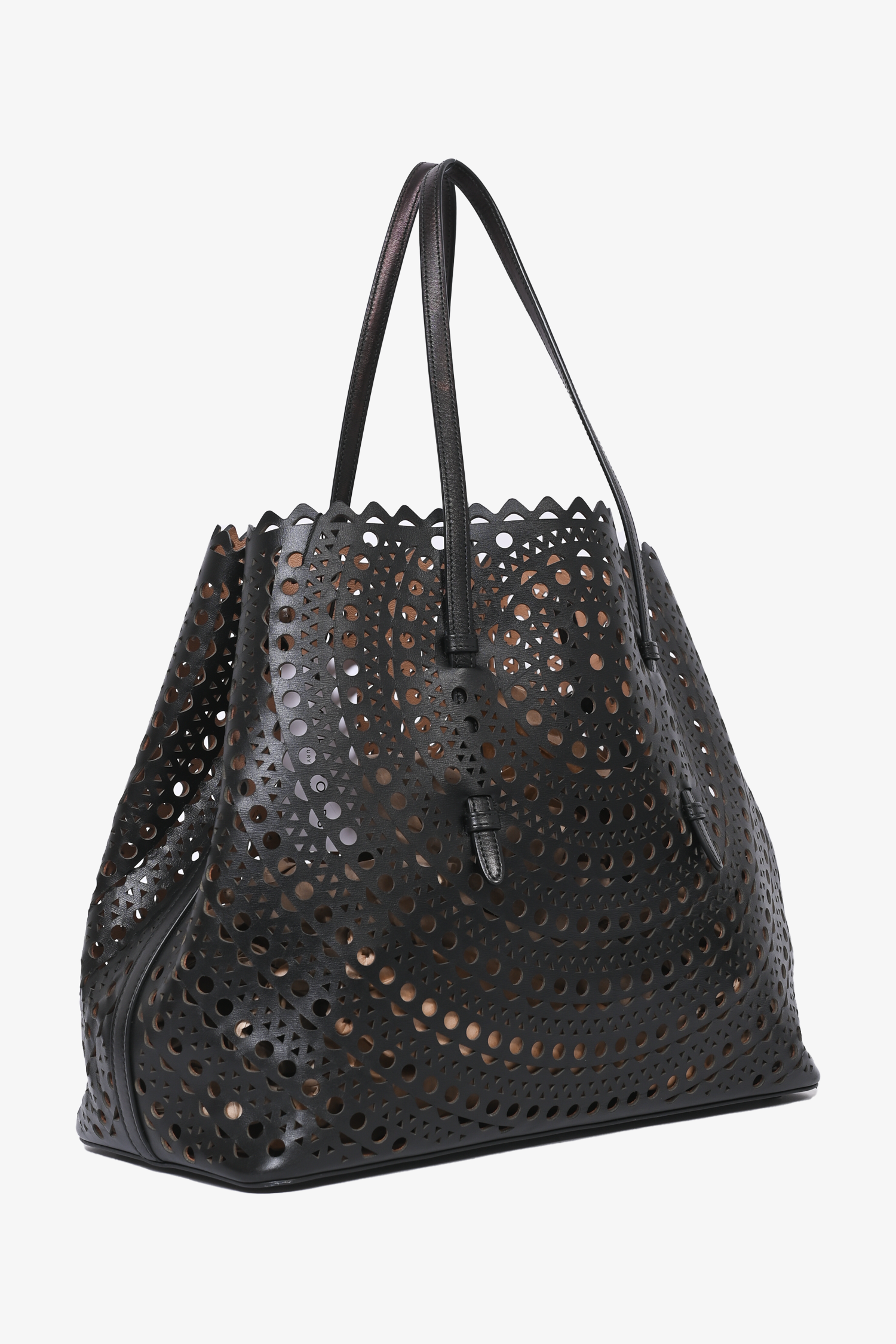 Alaïa Paris Black Leather Laser Cut Tote with Pouch