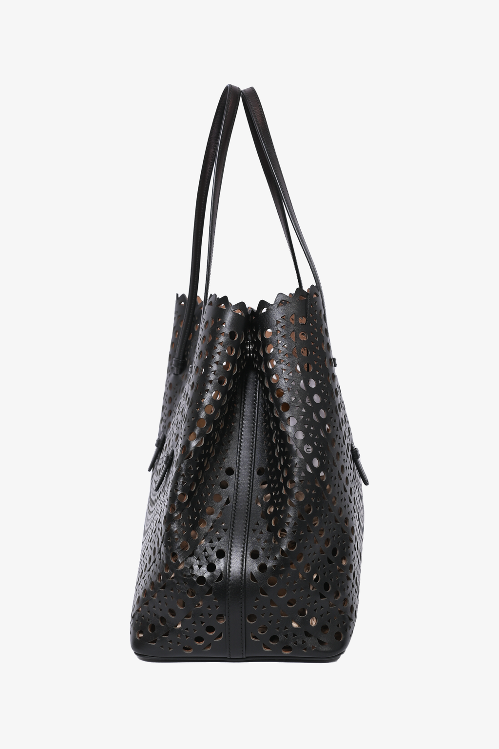 Alaïa Paris Black Leather Laser Cut Tote with Pouch