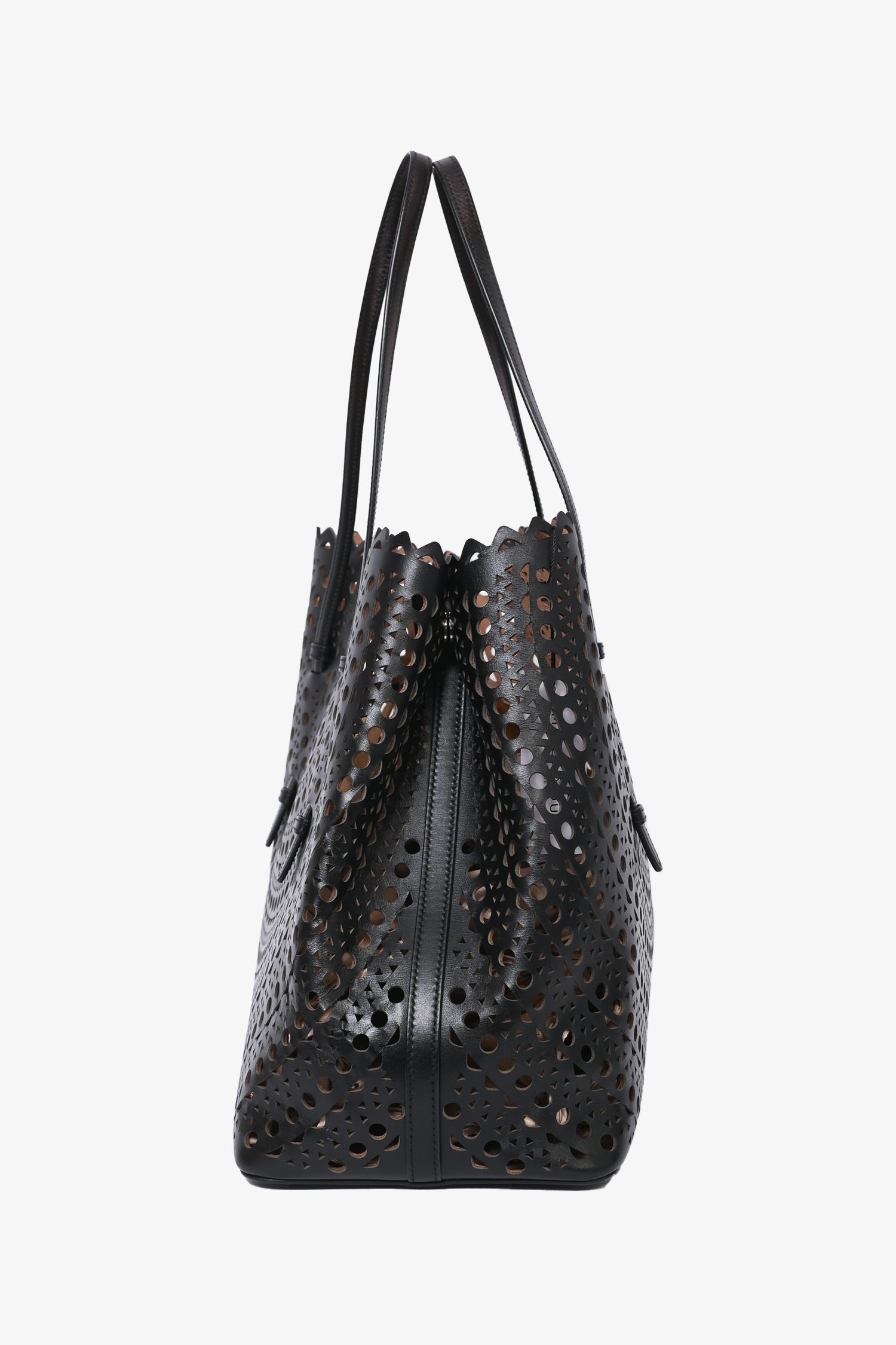 Alaïa Paris Black Leather Laser Cut Tote with Pouch