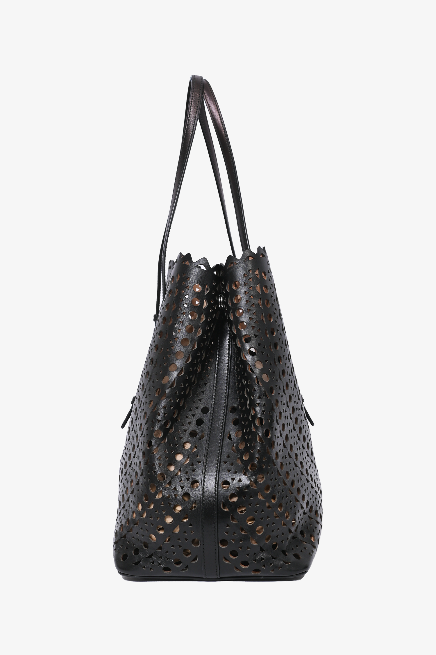 Alaïa Paris Black Leather Laser Cut Tote with Pouch