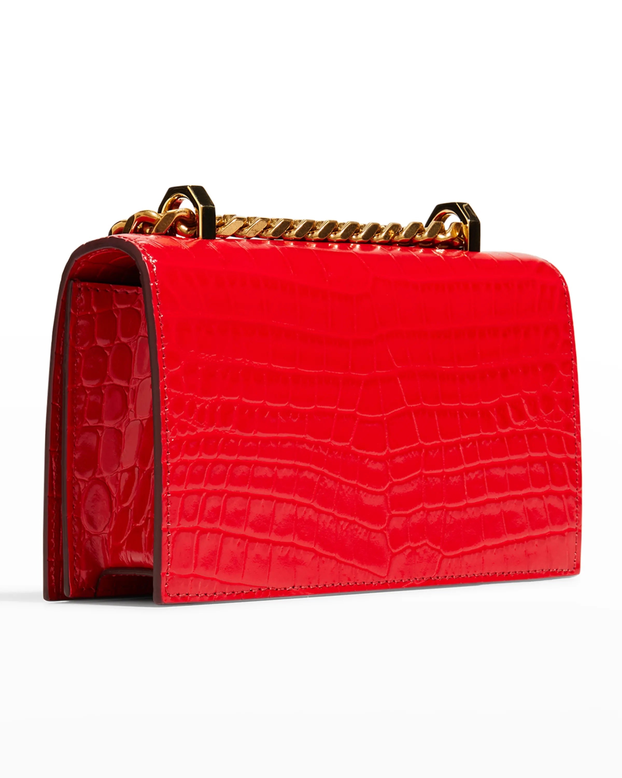 ALEXANDER MCQUEEN SMALL CROC EMBOSSED JEWELLED SATCHEL