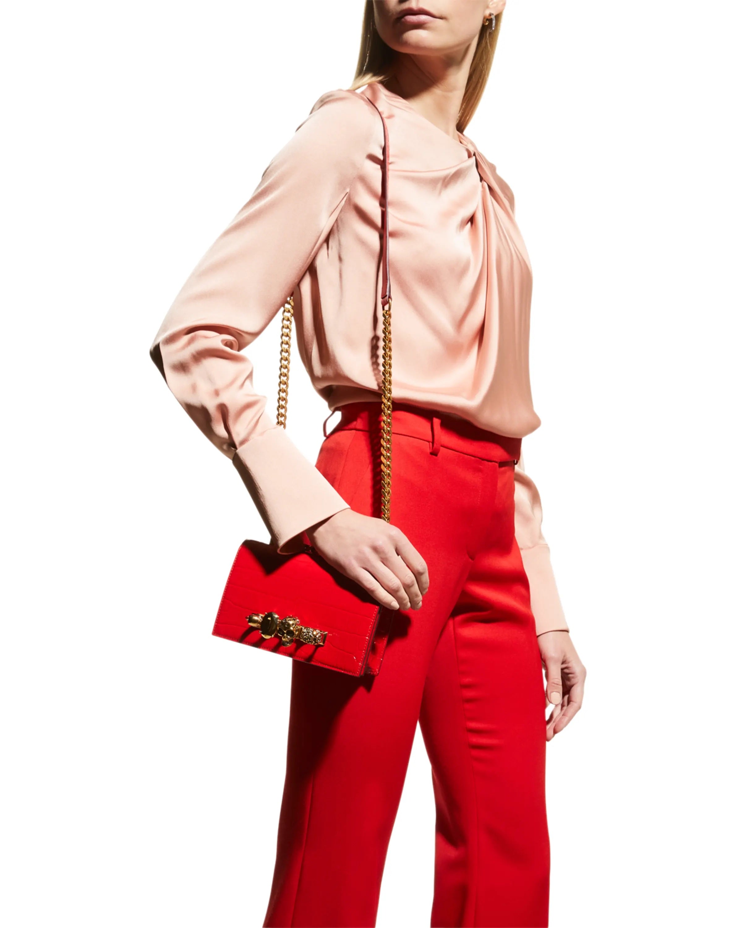 ALEXANDER MCQUEEN SMALL CROC EMBOSSED JEWELLED SATCHEL