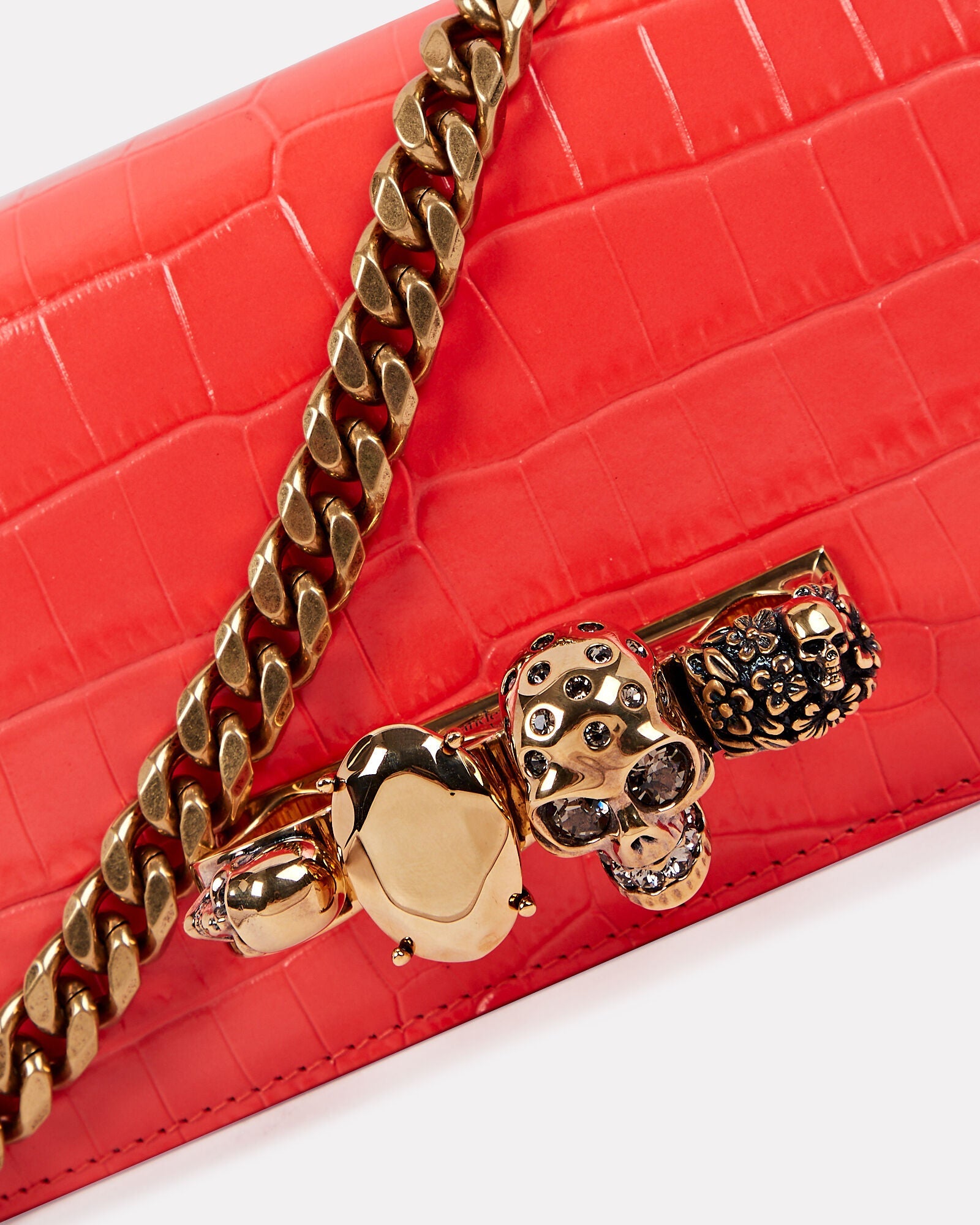 ALEXANDER MCQUEEN SMALL CROC EMBOSSED JEWELLED SATCHEL