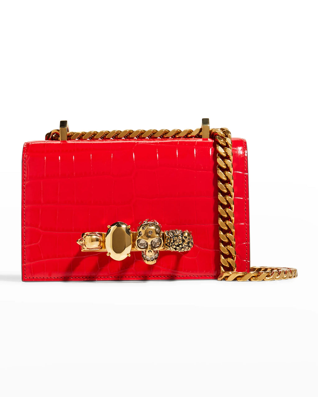 ALEXANDER MCQUEEN SMALL CROC EMBOSSED JEWELLED SATCHEL