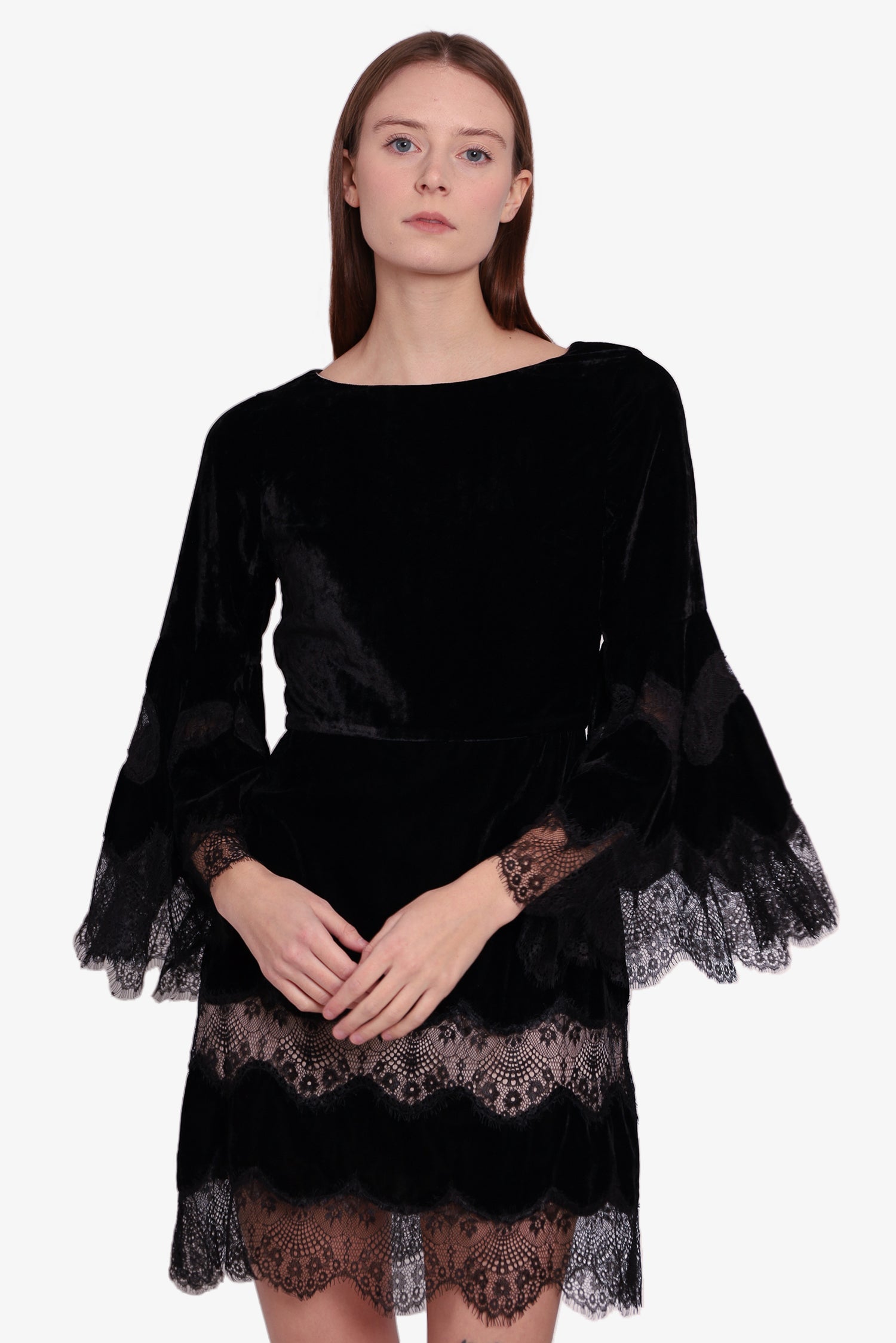 Alice + Olivia Black Velvet Lace Mini Dress Size S
