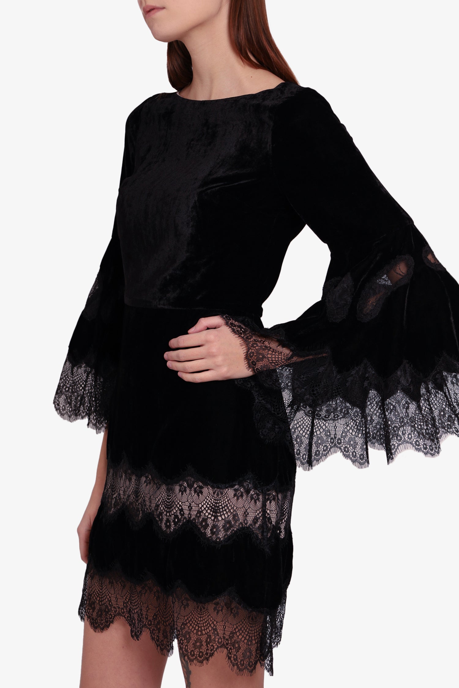 Alice + Olivia Black Velvet Lace Mini Dress Size S