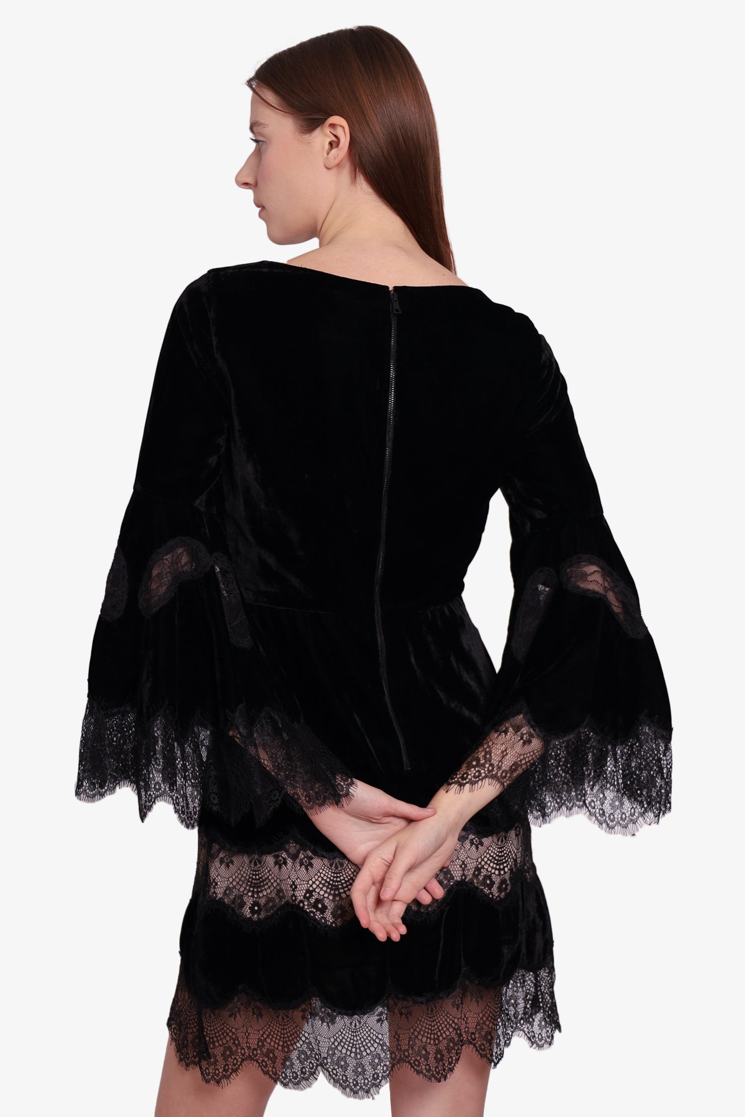 Alice + Olivia Black Velvet Lace Mini Dress Size S