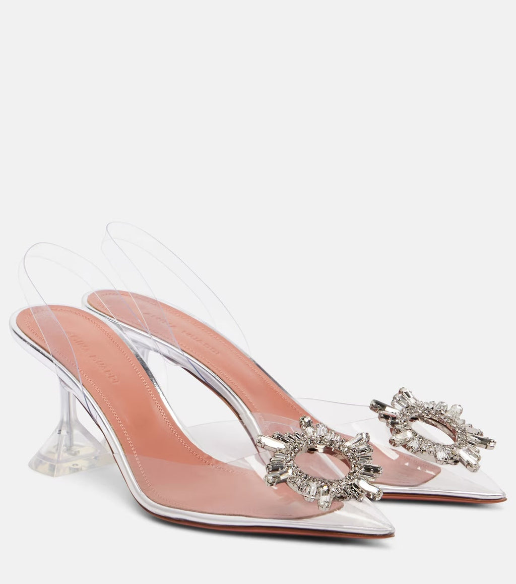 AMINA MUADDI BEGUM EMBELLISHED PVC SLINGBACK PUMPS