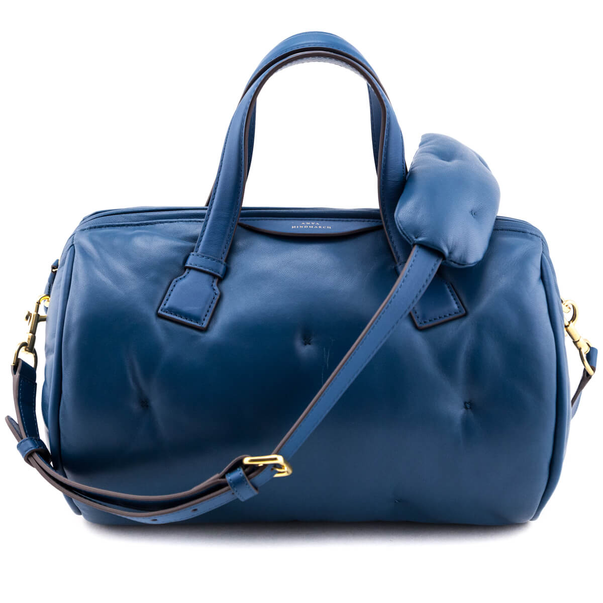 Anya Hindmarch Blue Leather Chubby Barrel Crossbody