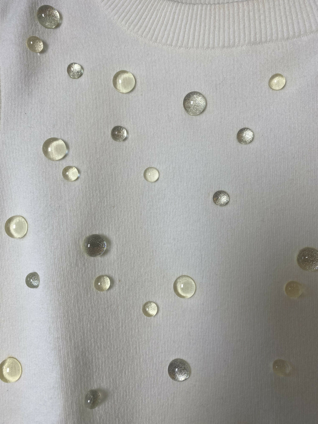 CHANEL 18P WATER DROP EMBELLISHED COTTON BLOUSE TOP FR 38