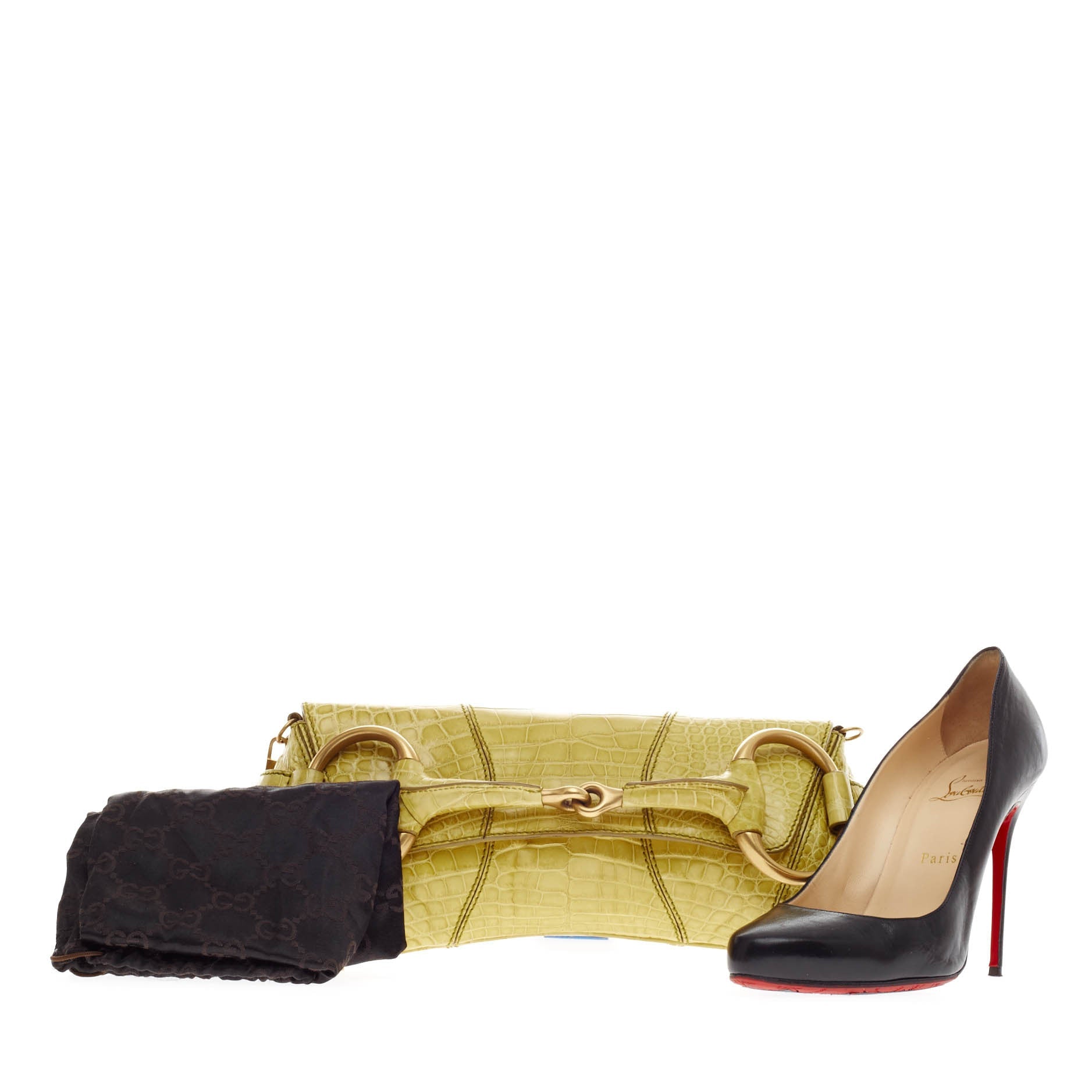 Horsebit Chain Strap Clutch Crocodile