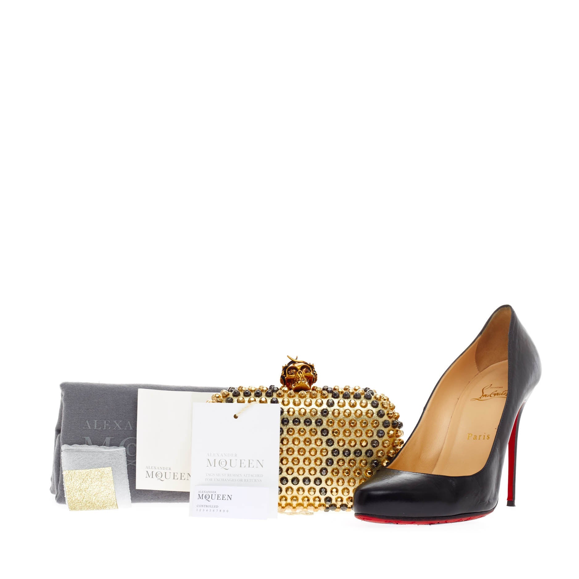 Skull Box Clutch Honeycomb Studded Leather