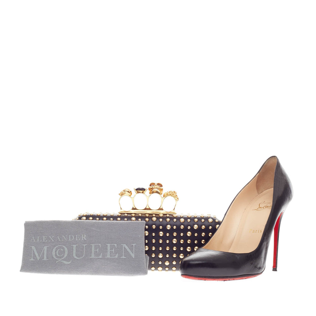 Knuckle Box Clutch Studded Leather Long