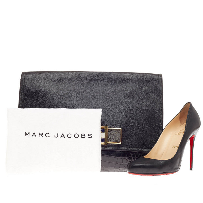 Oversized Quadri Clutch Crocodile and Leather