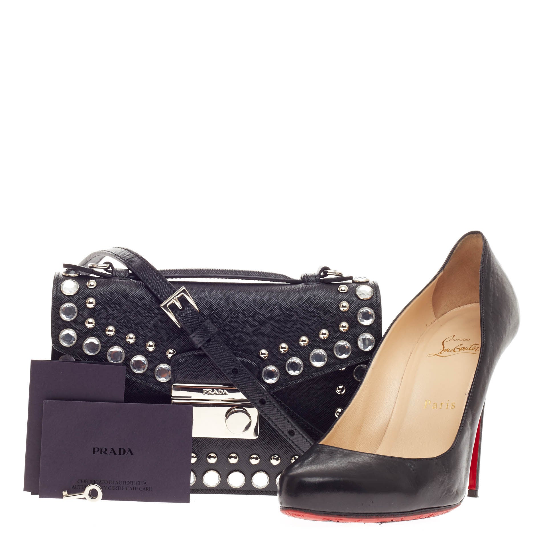 Convertible Sound Bag Studded Saffiano Leather Mini