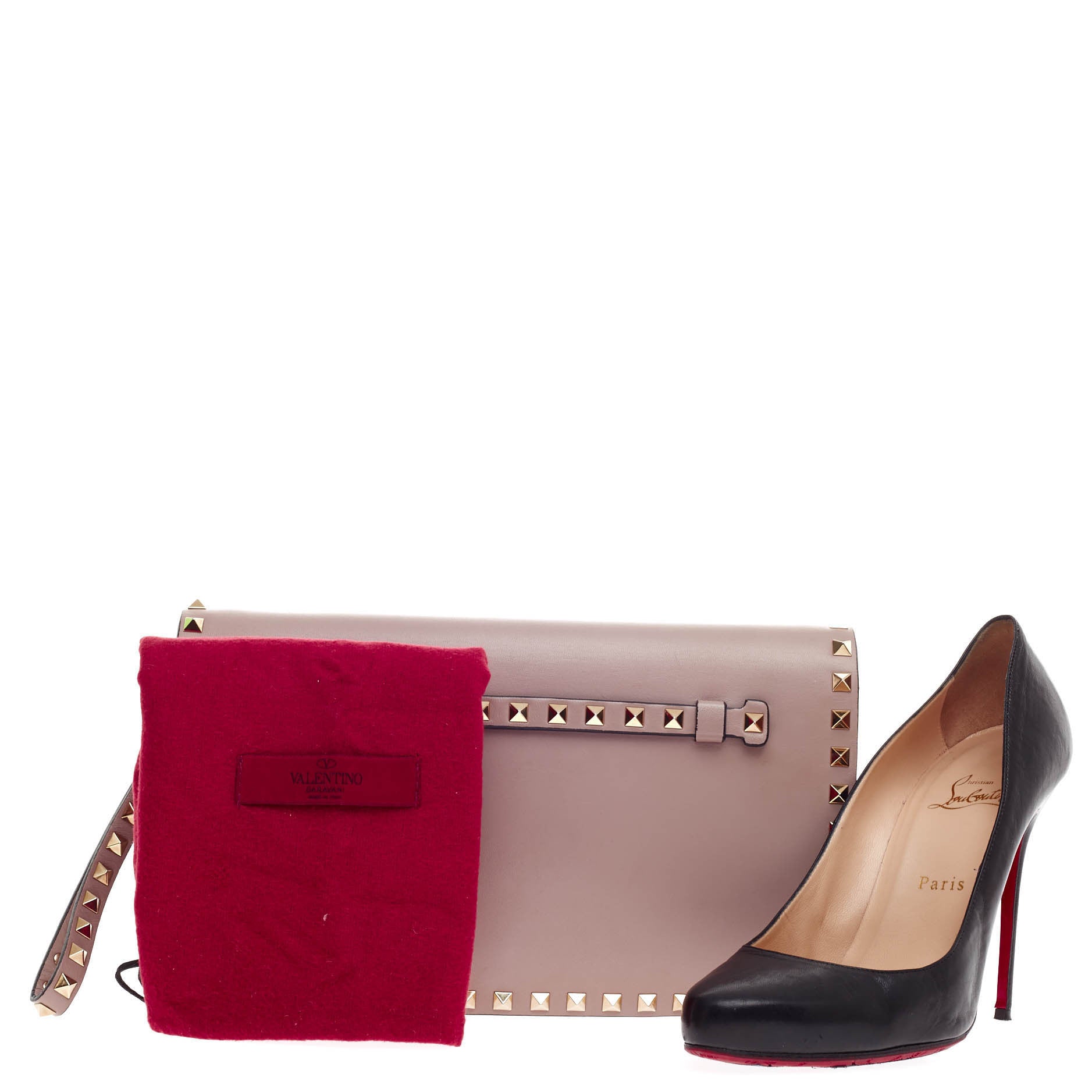 Rockstud Flap Clutch Leather