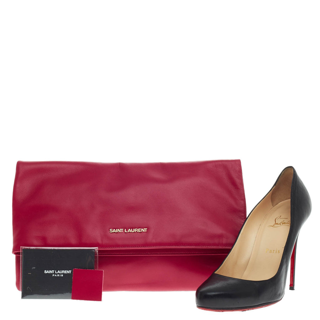 Letters Fold Over Clutch Leather