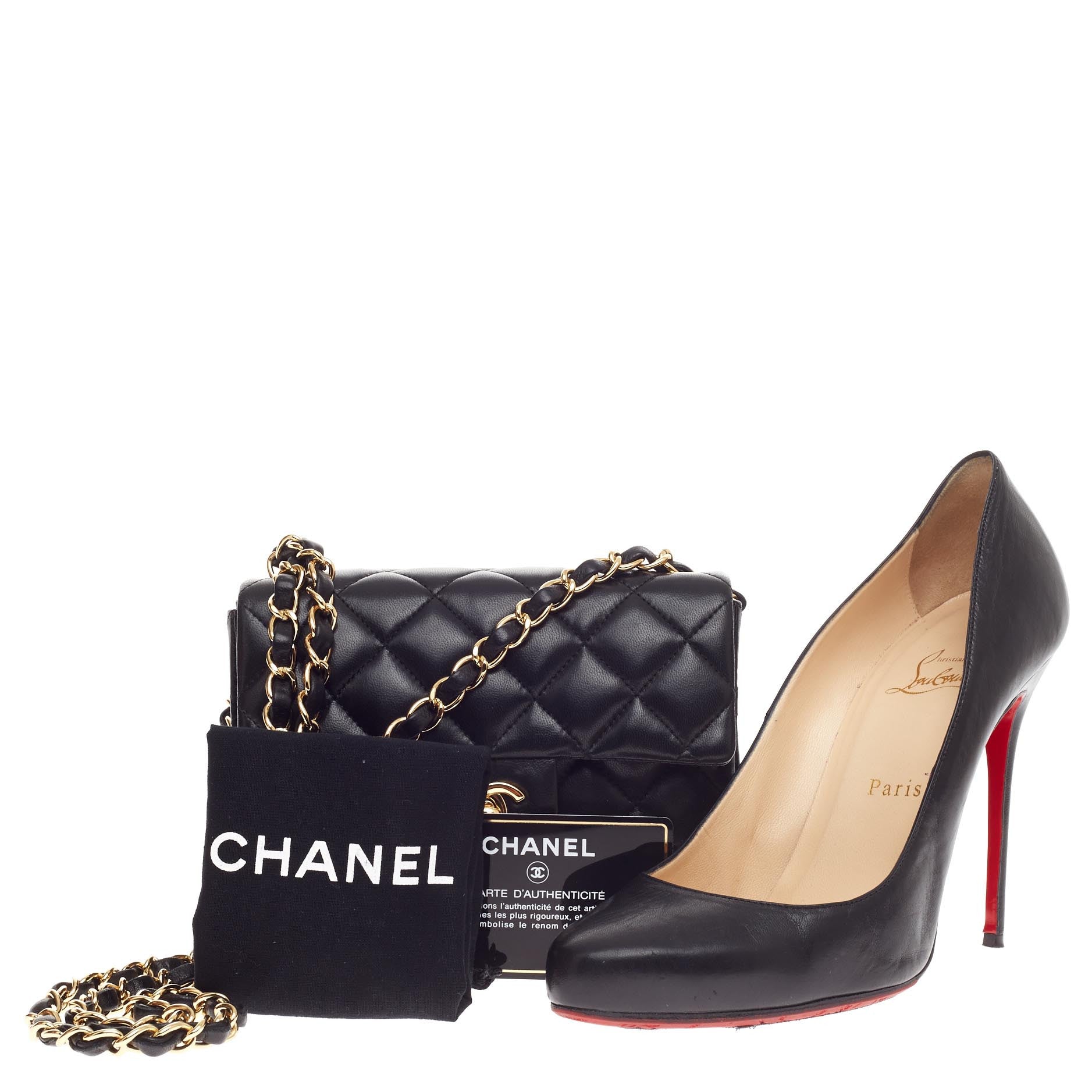 Square Classic Single Flap Bag Quilted Lambskin Mini