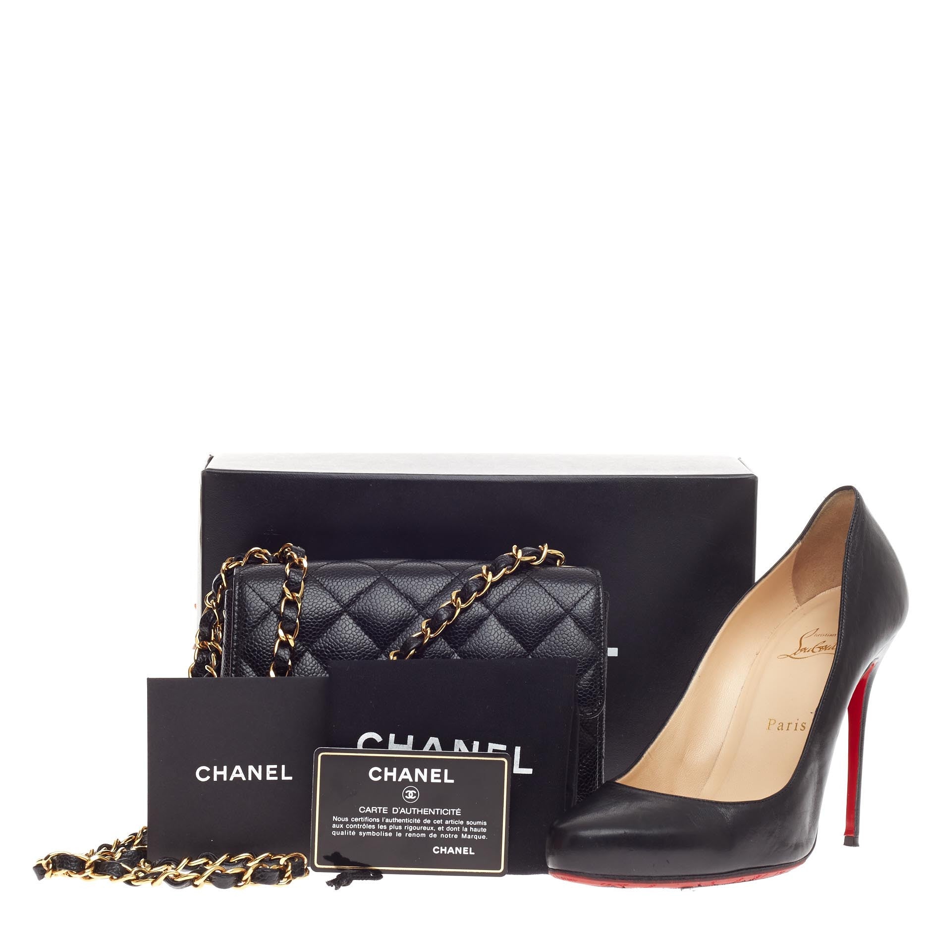 Square Classic Single Flap Bag Caviar Mini